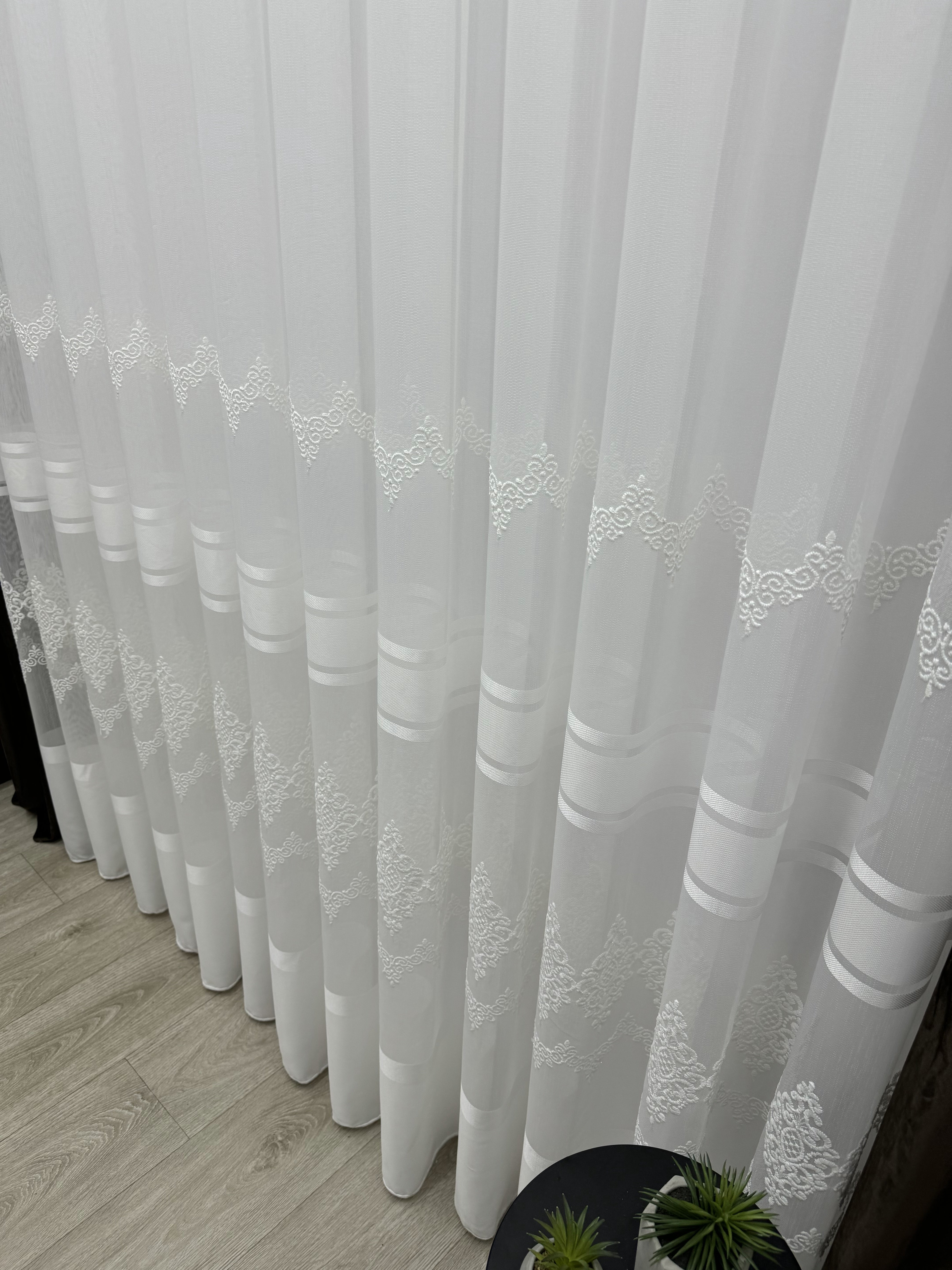 Sheer curtain with beautiful embroidery, milk color