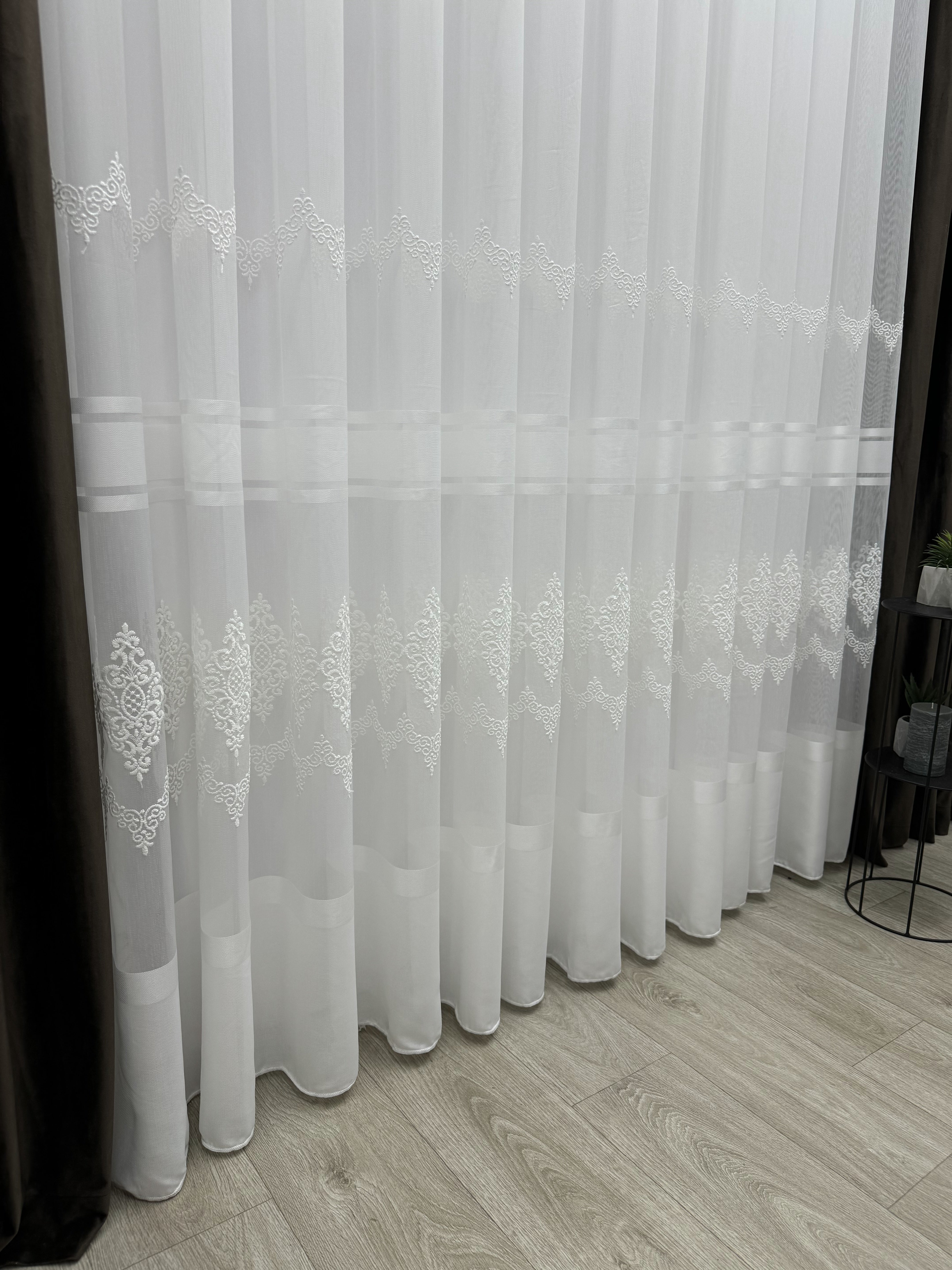 Sheer curtain with beautiful embroidery, milk color