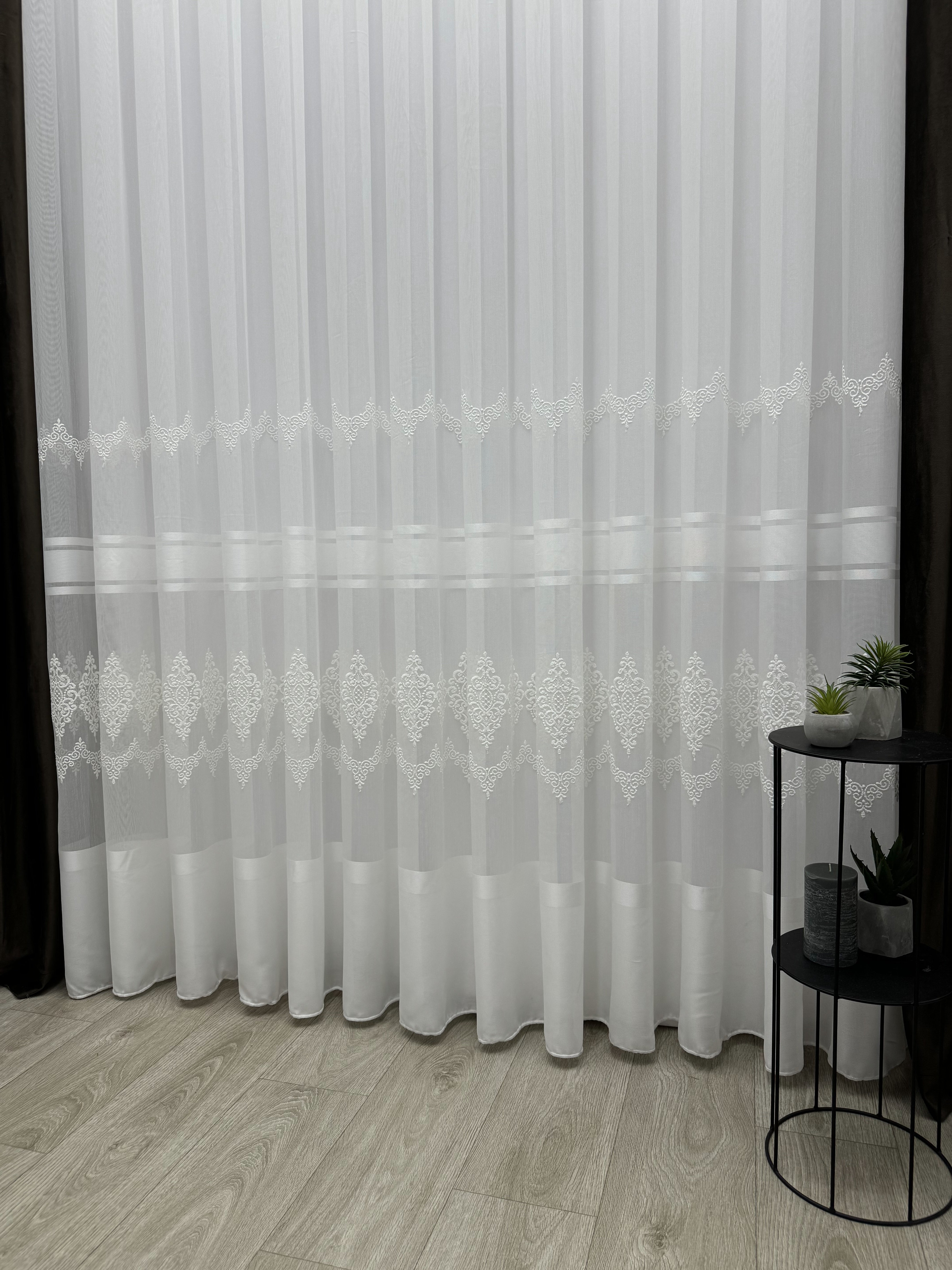 Sheer curtain with beautiful embroidery, milk color