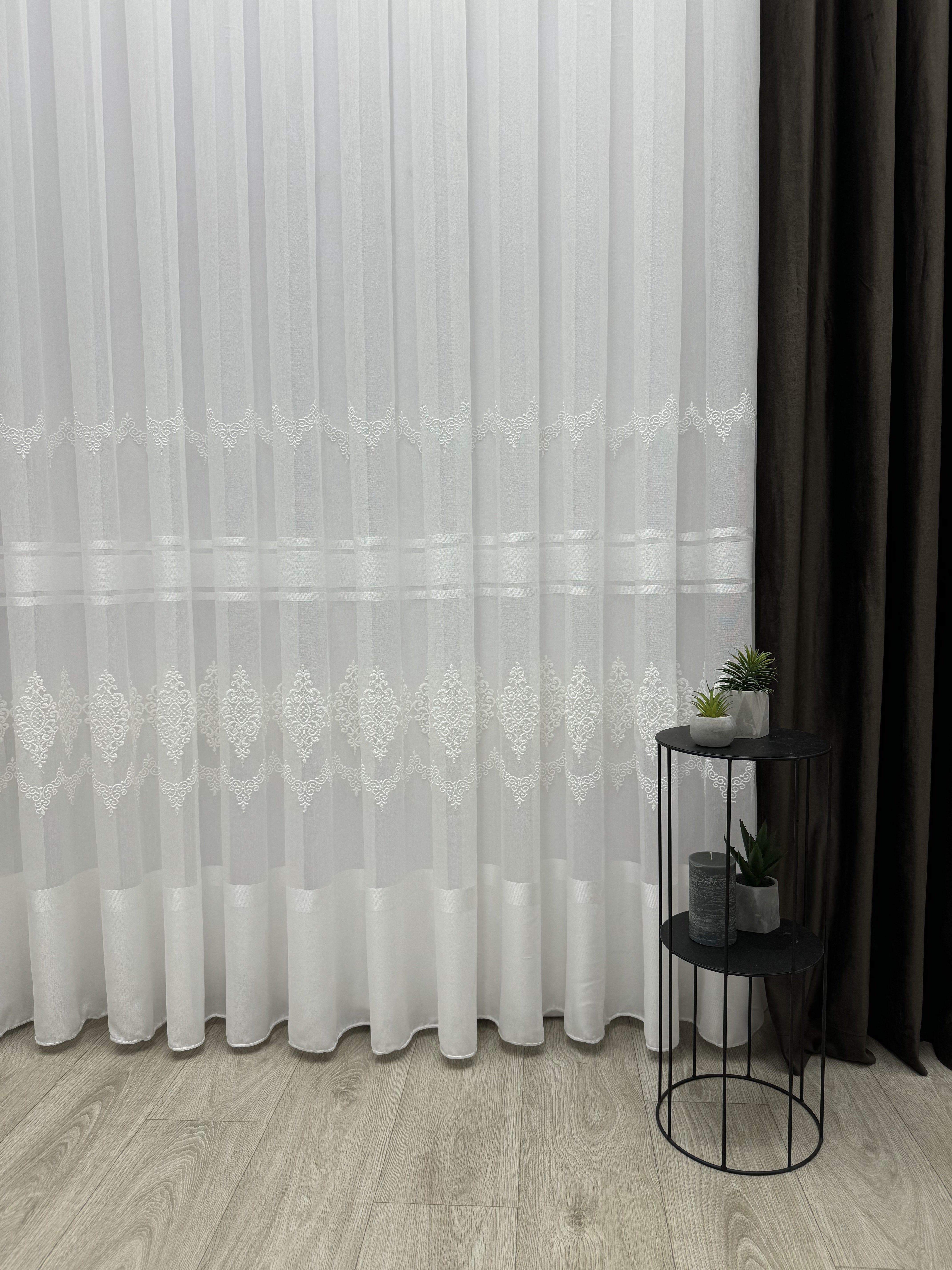 Sheer curtain with beautiful embroidery, milk color