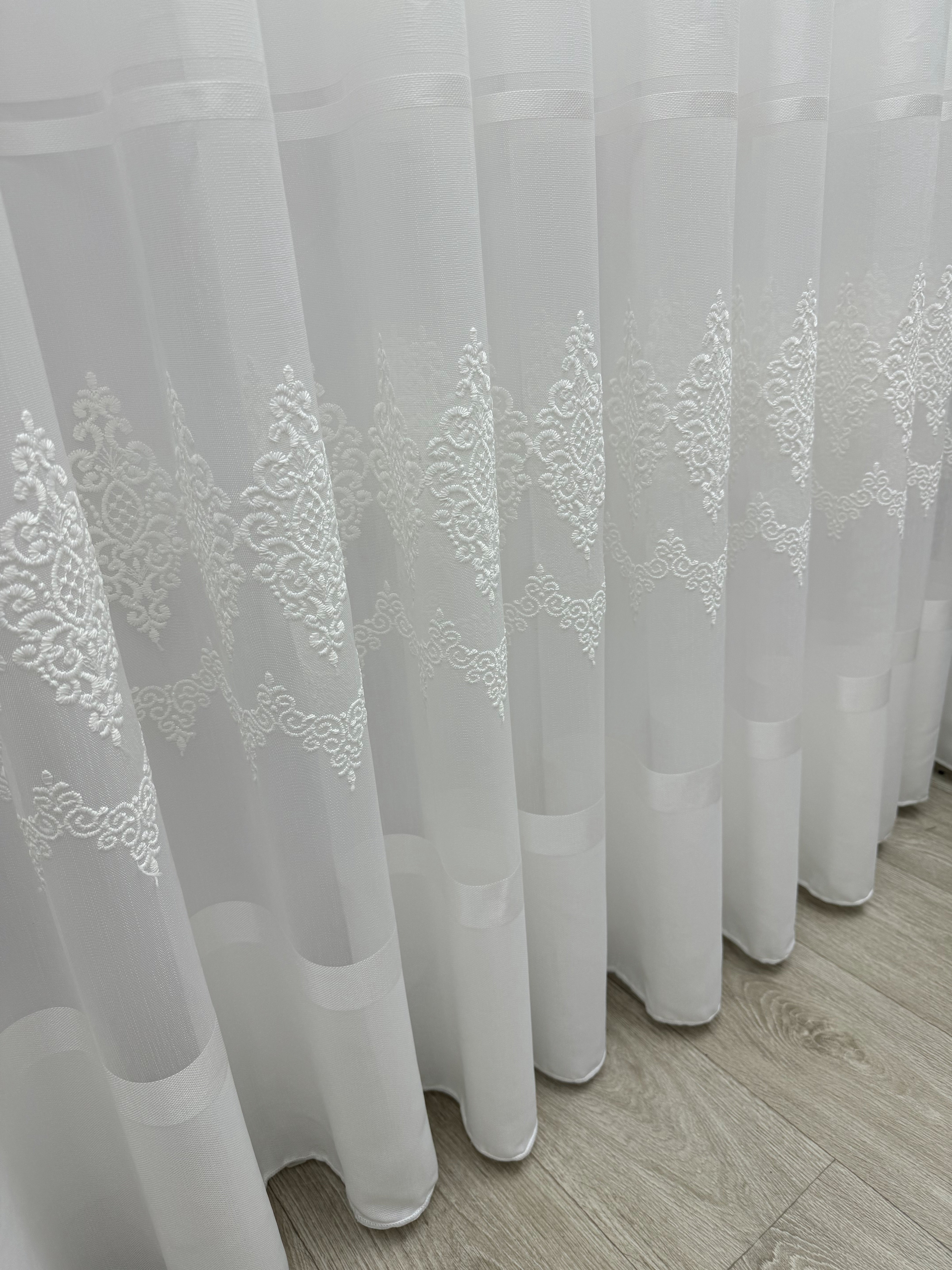 Sheer curtain with beautiful embroidery, milk color