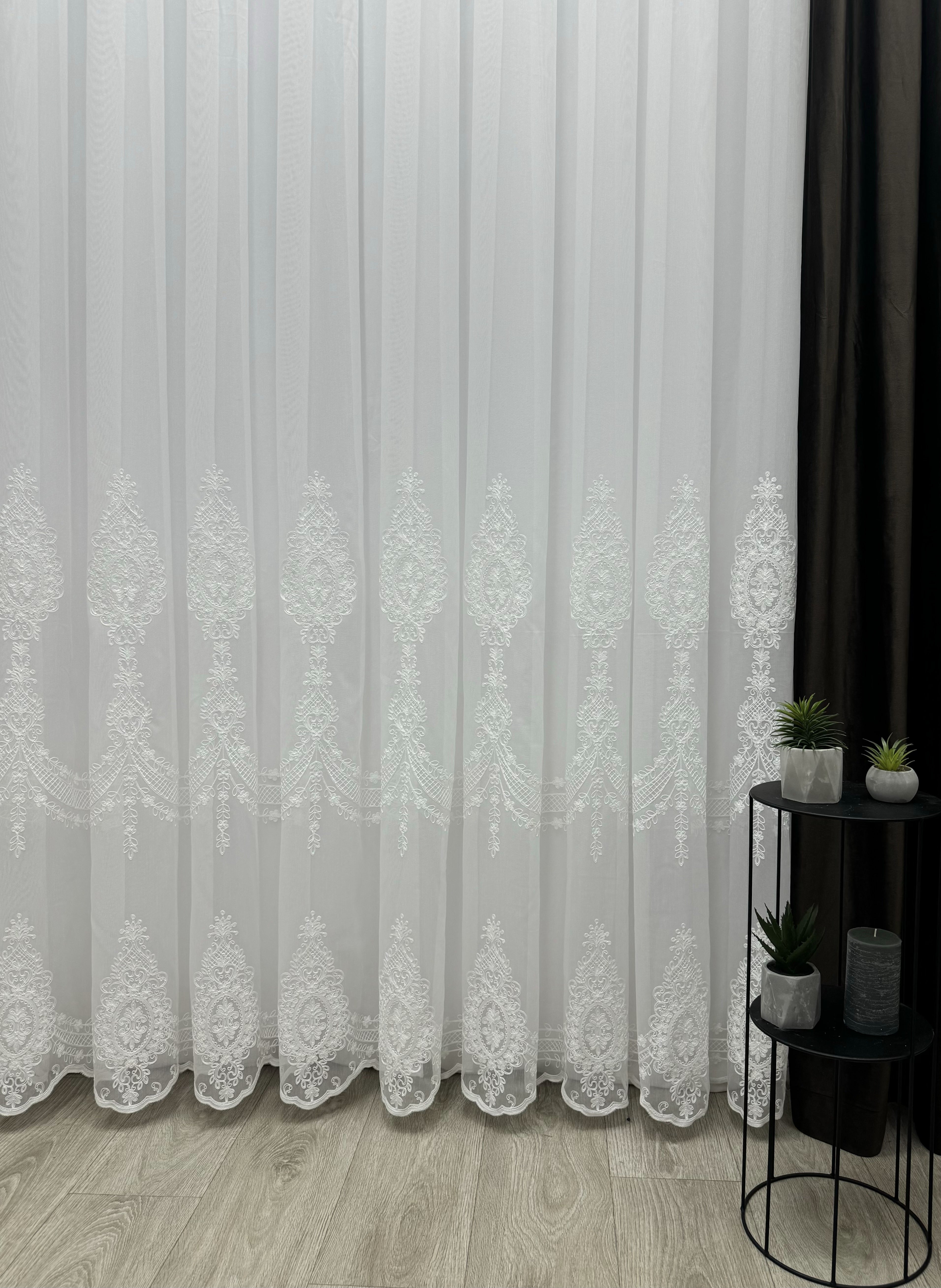 Sheer curtain with beautiful embroidery, milk color