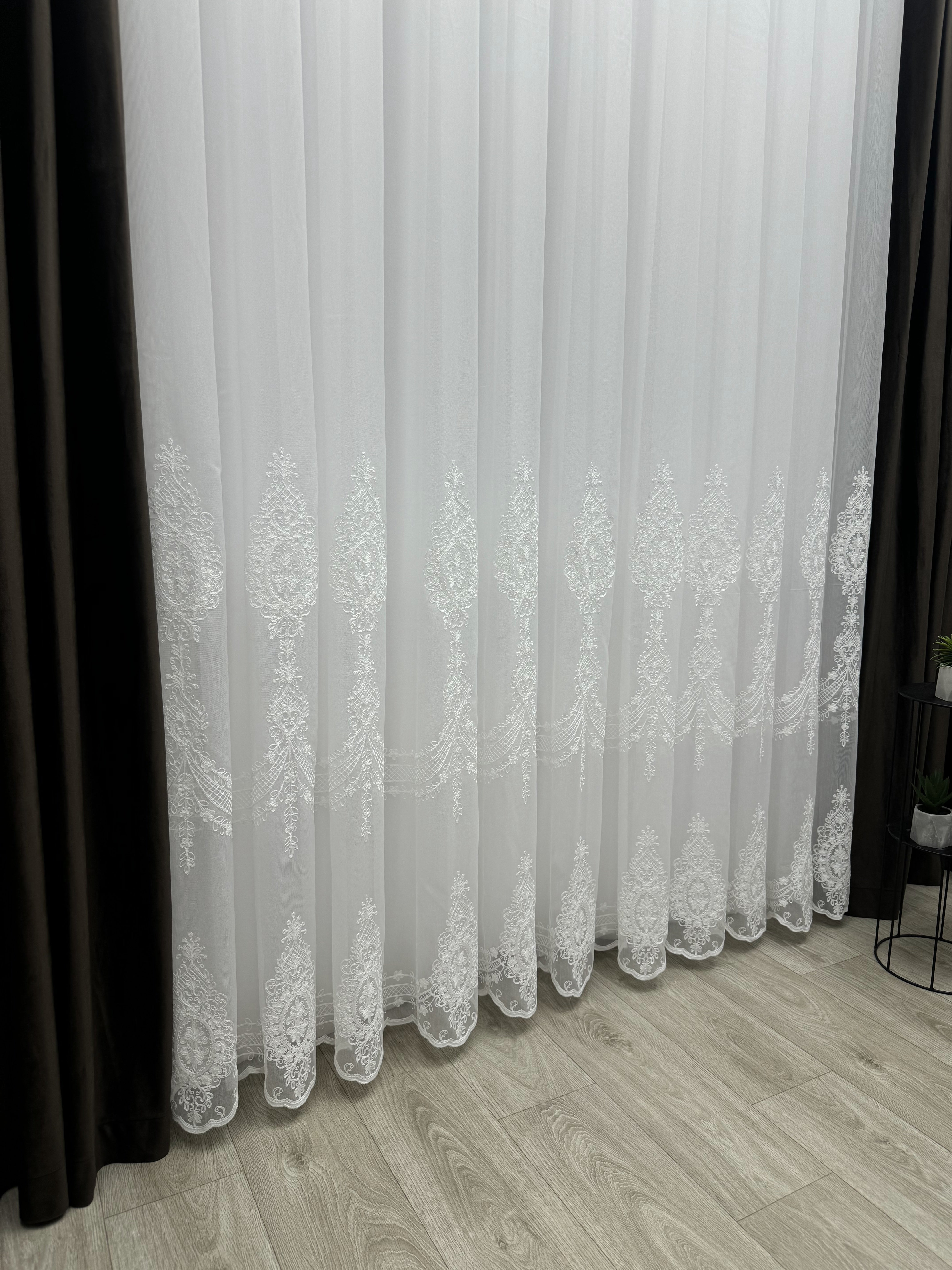 Sheer curtain with beautiful embroidery, milk color