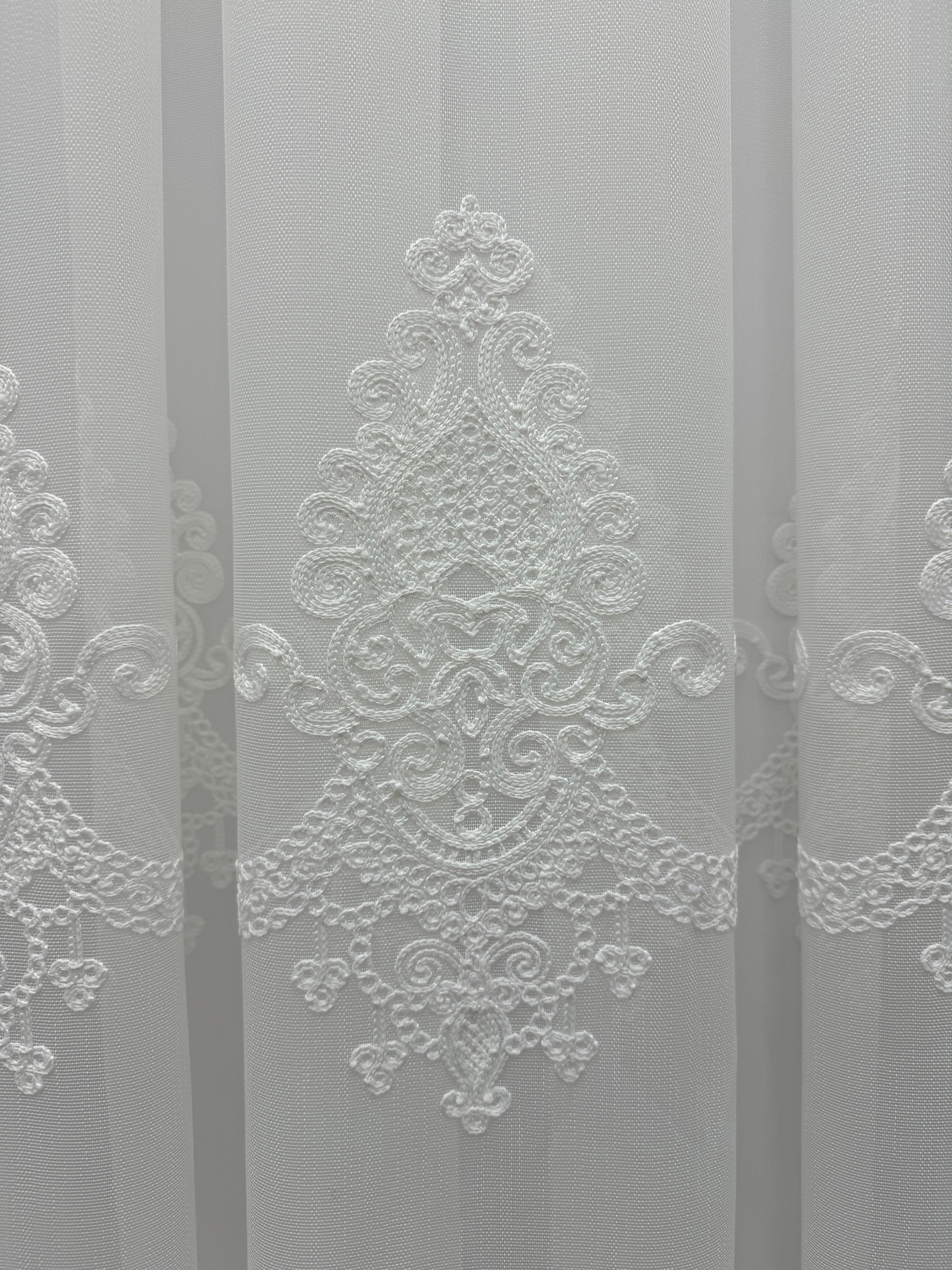 Bamboo-based sheer curtain with chenille embroidery, milk color
