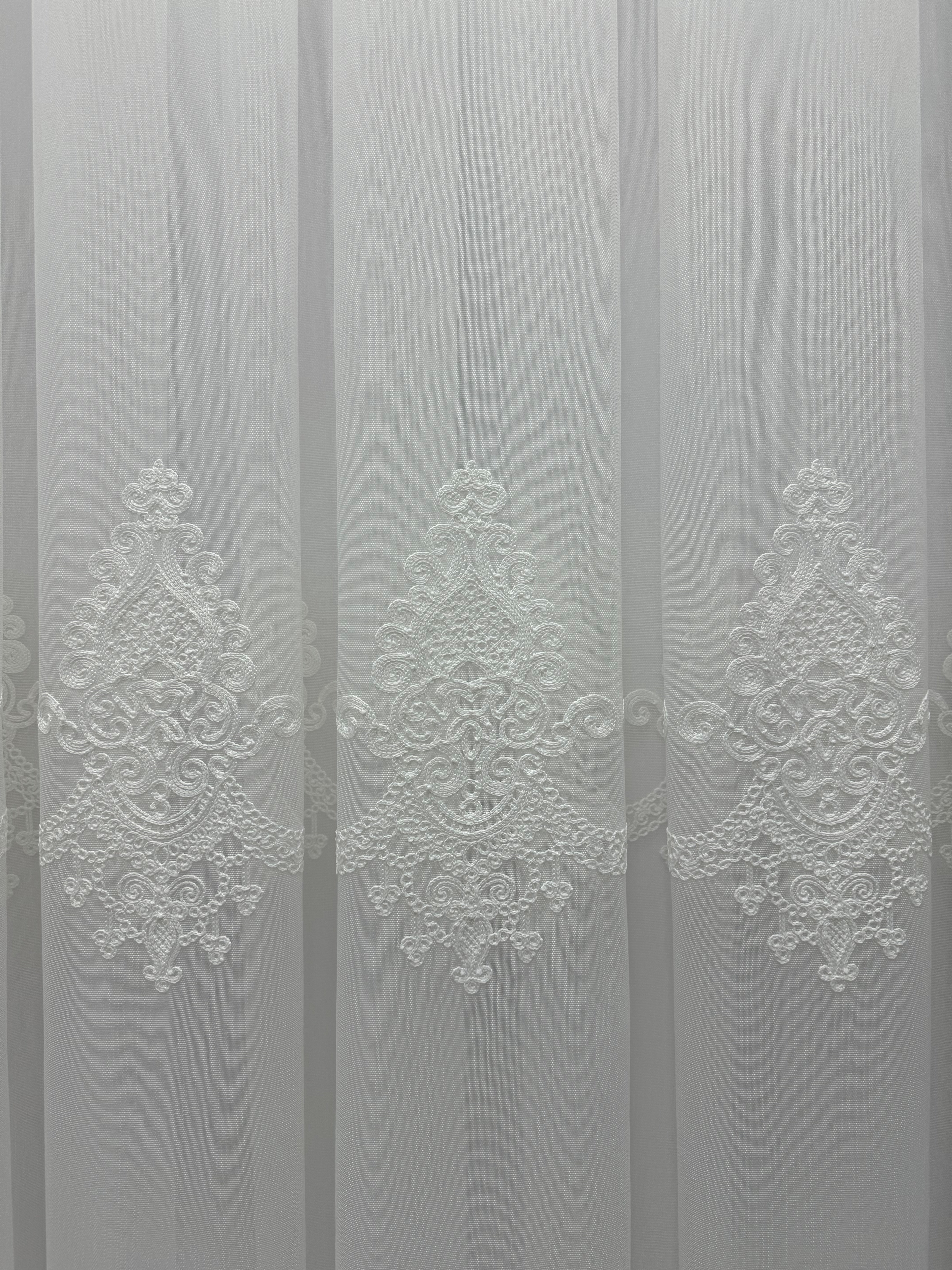 Bamboo-based sheer curtain with chenille embroidery, milk color
