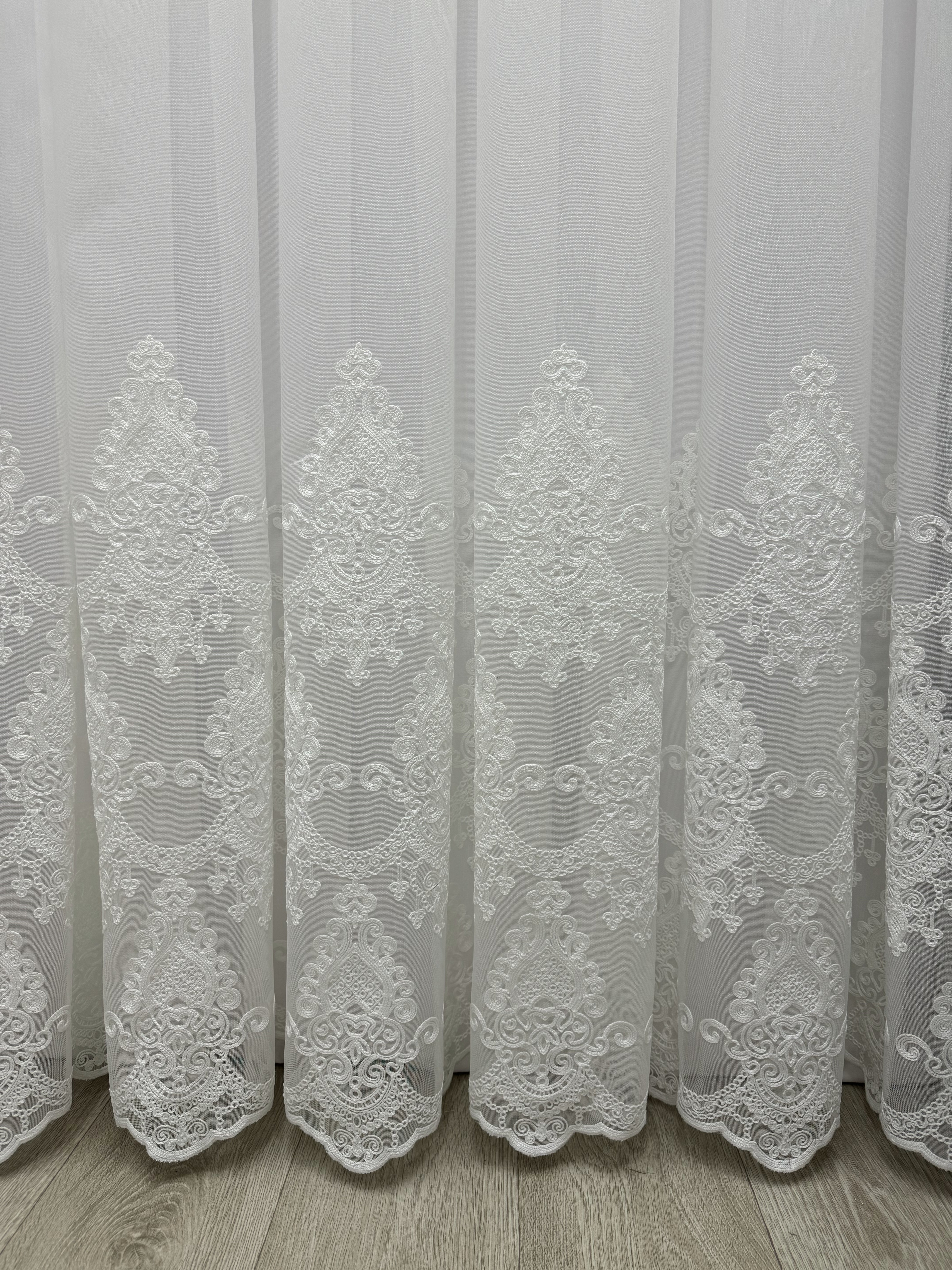 Bamboo-based sheer curtain with chenille embroidery, milk color