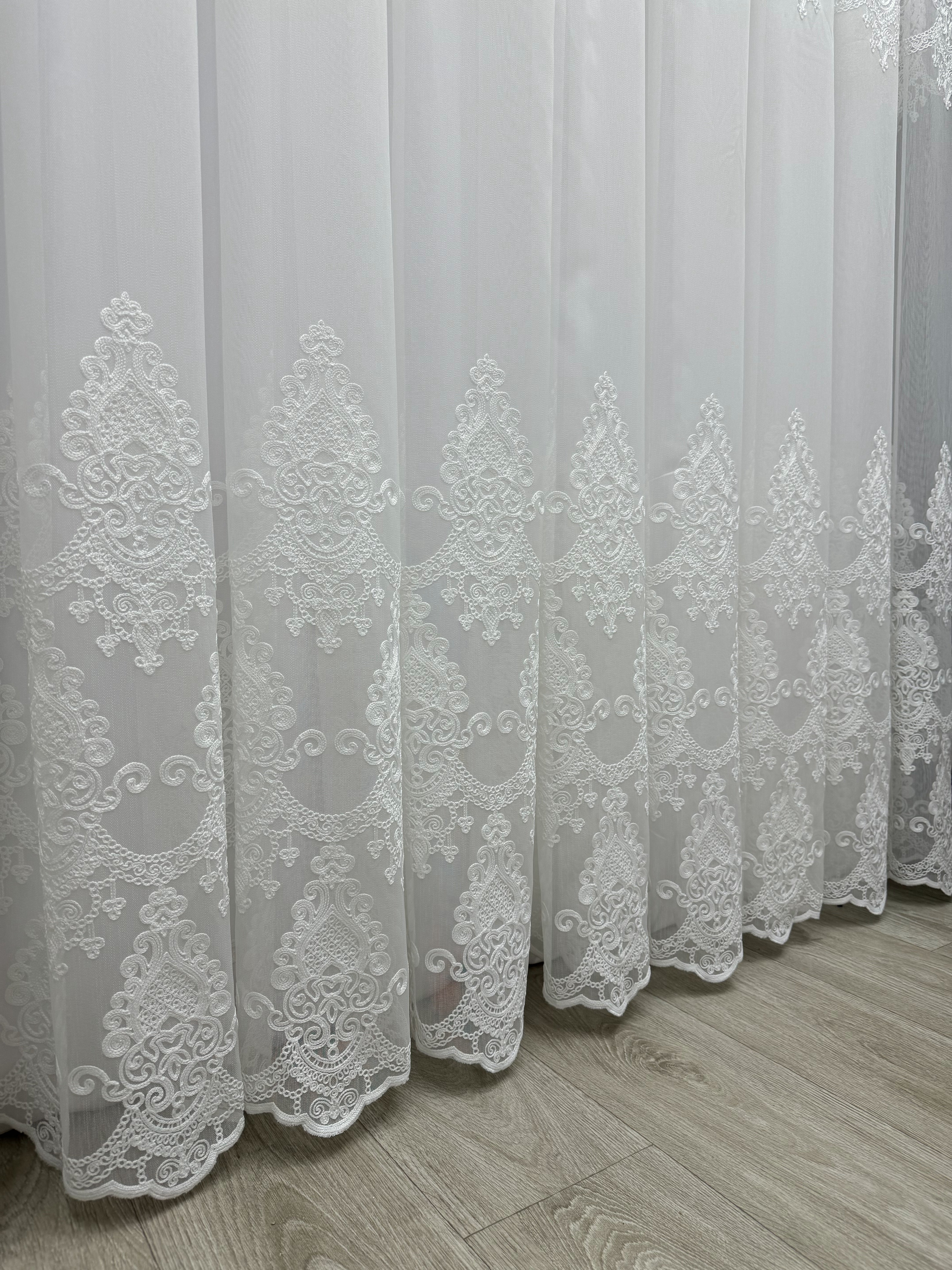 Bamboo-based sheer curtain with chenille embroidery, milk color