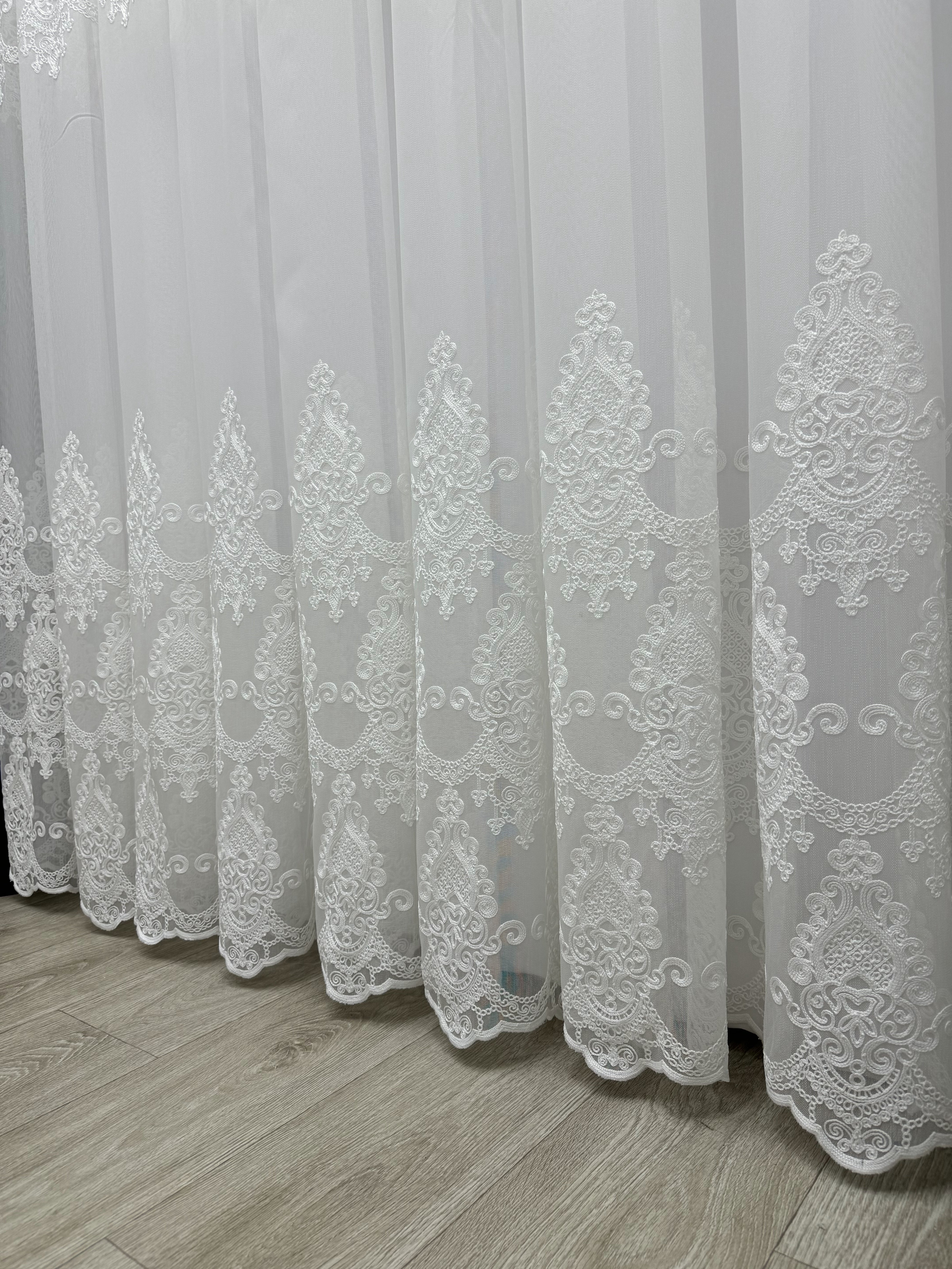 Bamboo-based sheer curtain with chenille embroidery, milk color