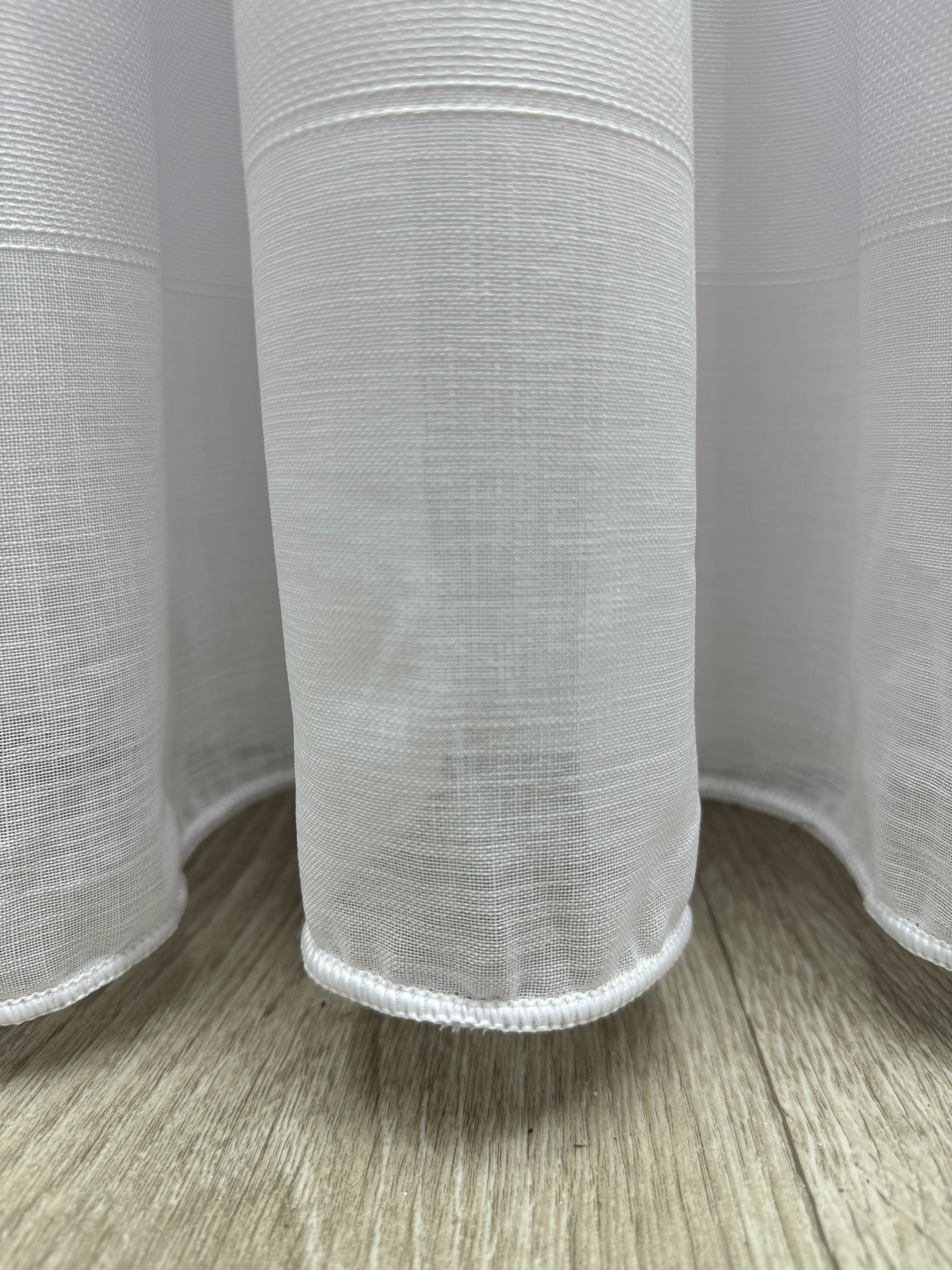 Linen sheer curtain with beautiful embroidery and stripes, white color