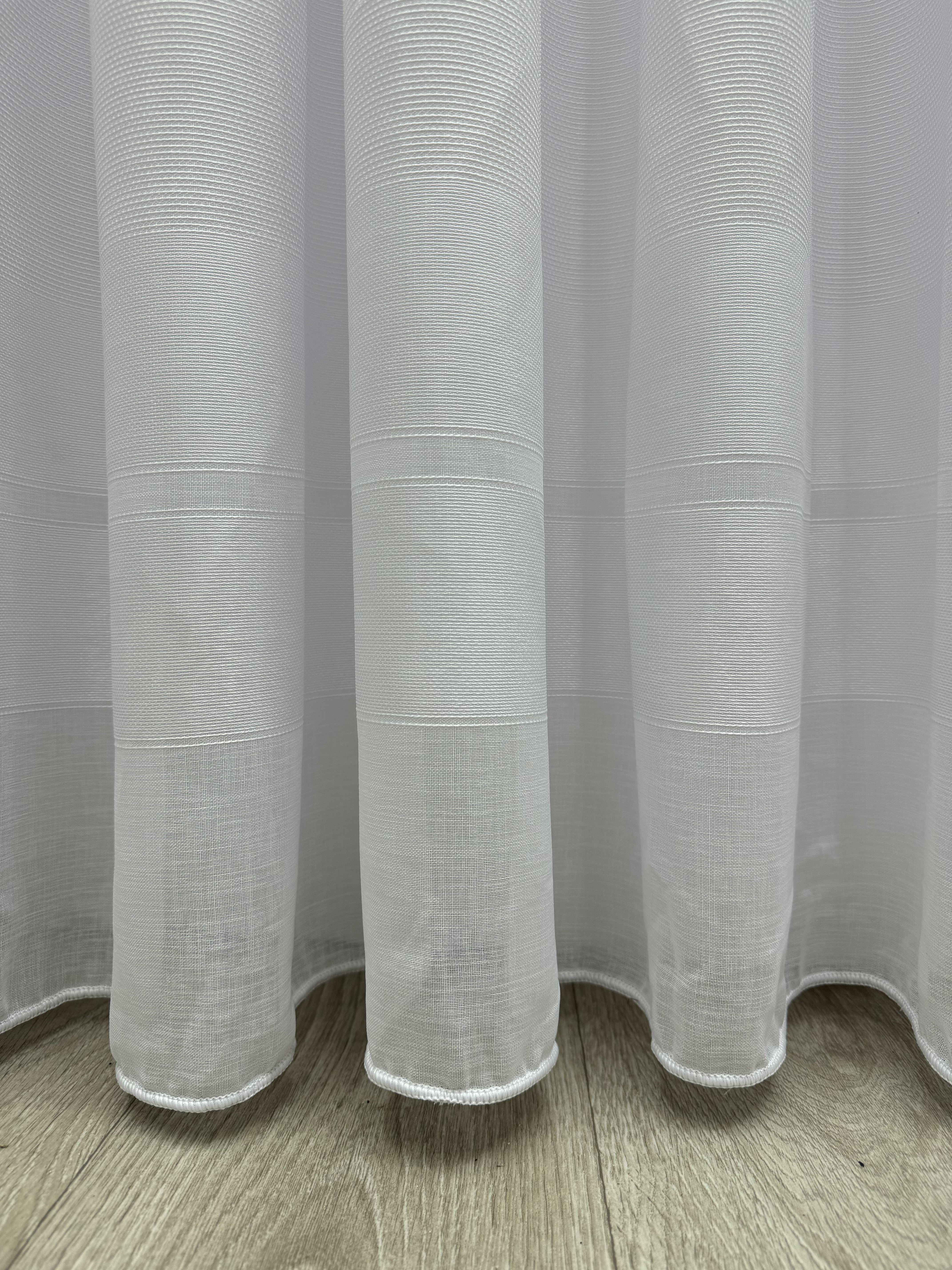 Linen sheer curtain with beautiful embroidery and stripes, white color