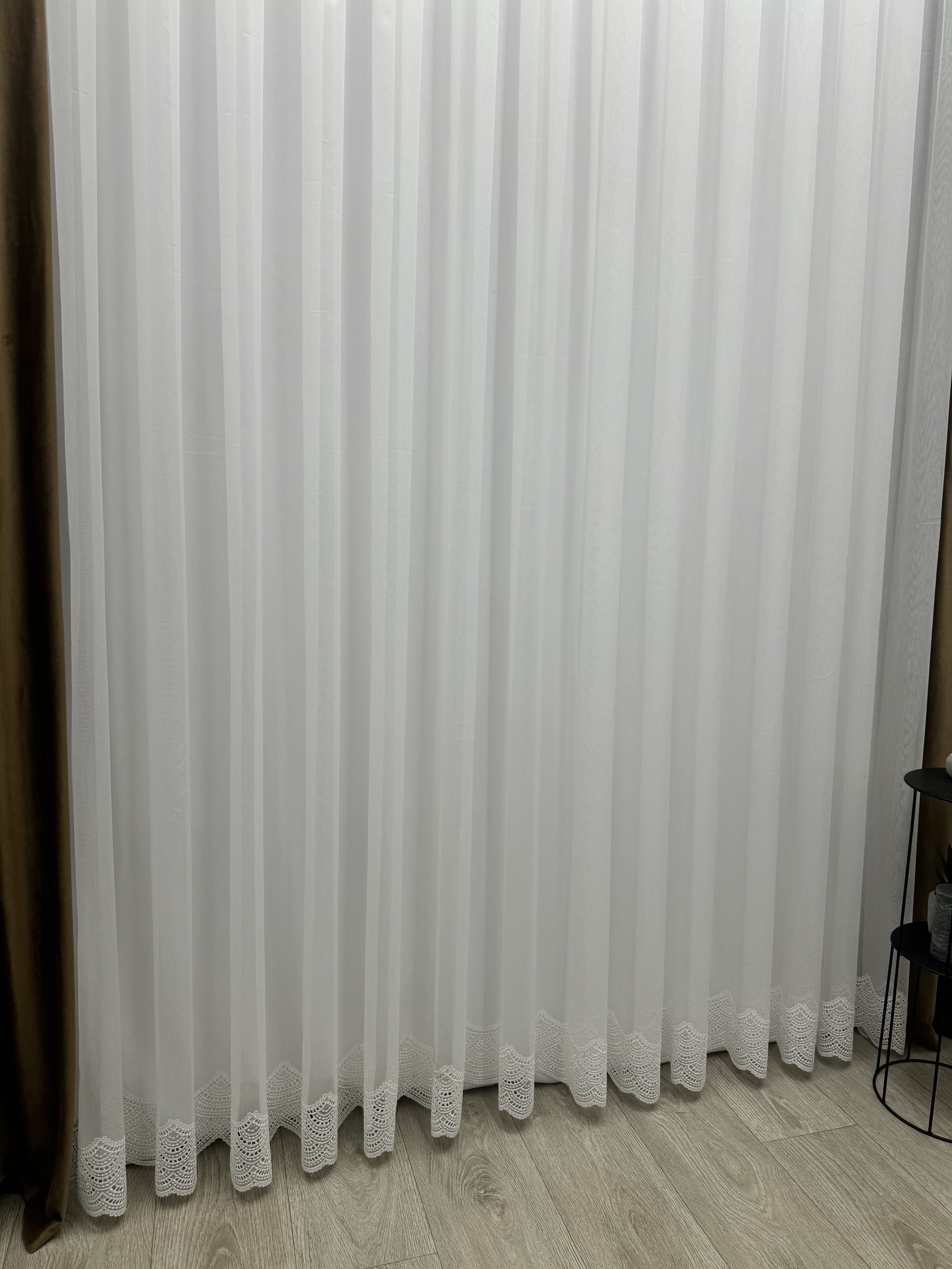 Sheer curtain with chenille embroidery on the bottom , milk color