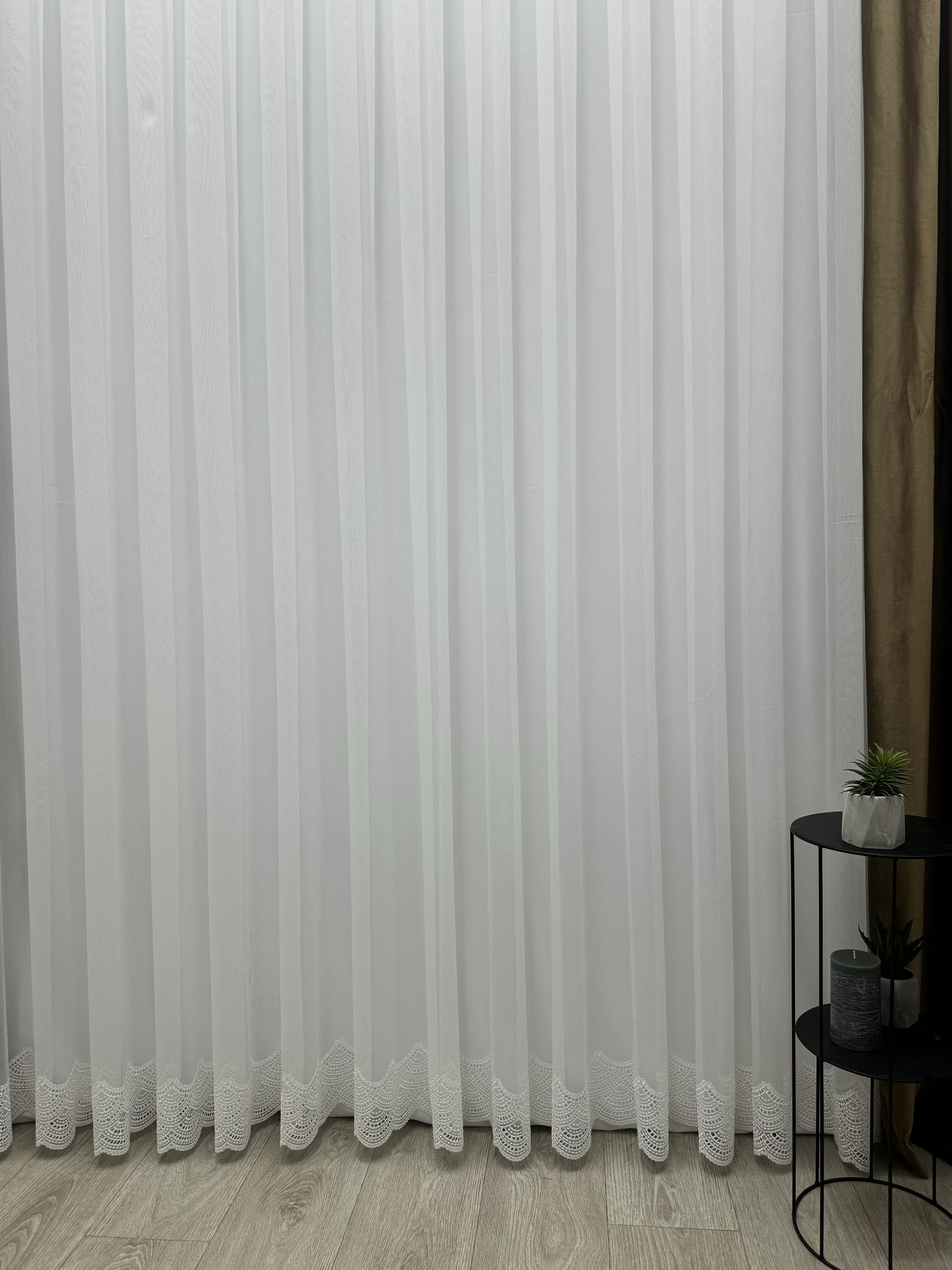 Sheer curtain with chenille embroidery on the bottom , milk color