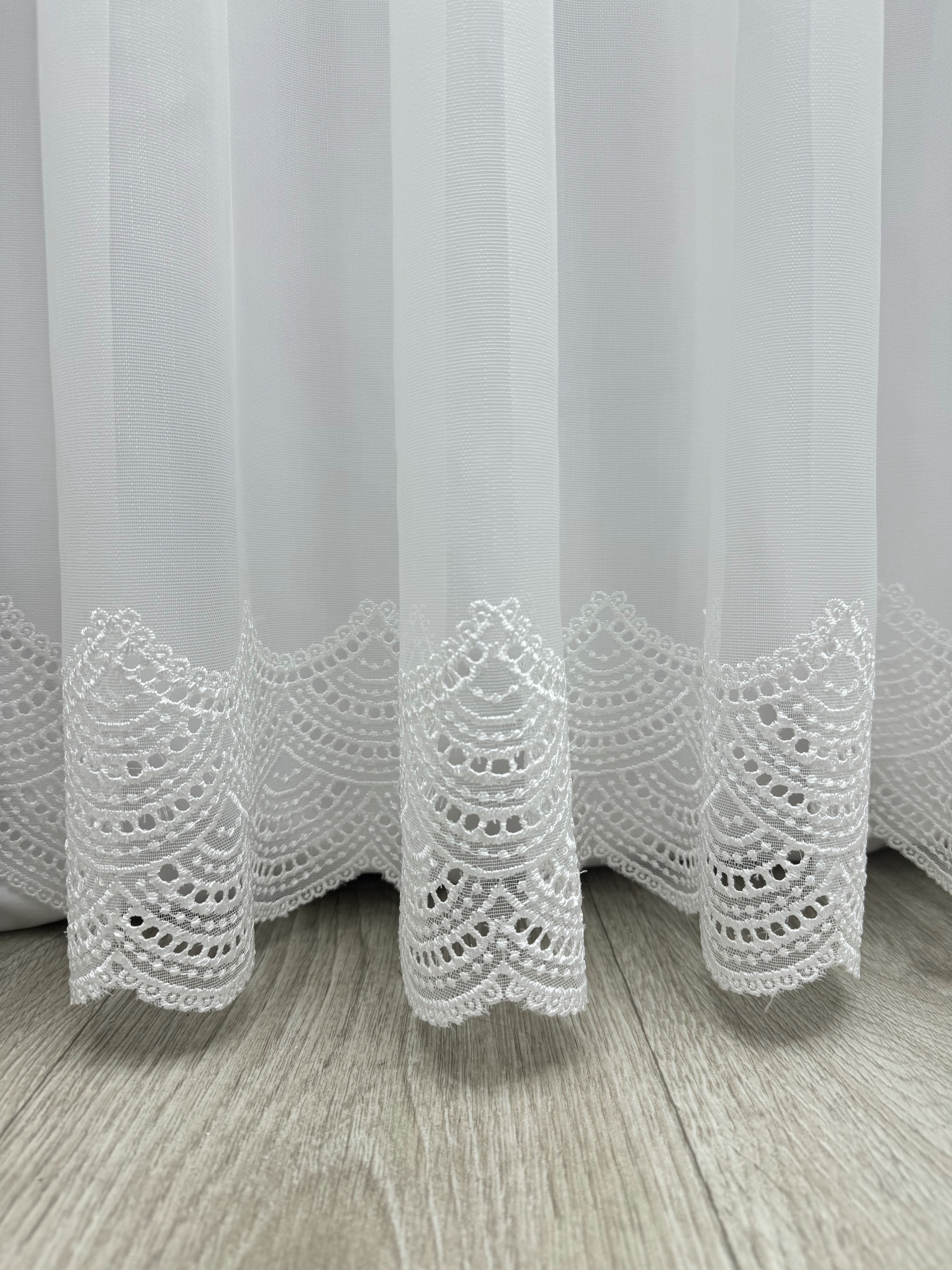 Sheer curtain with chenille embroidery on the bottom , milk color