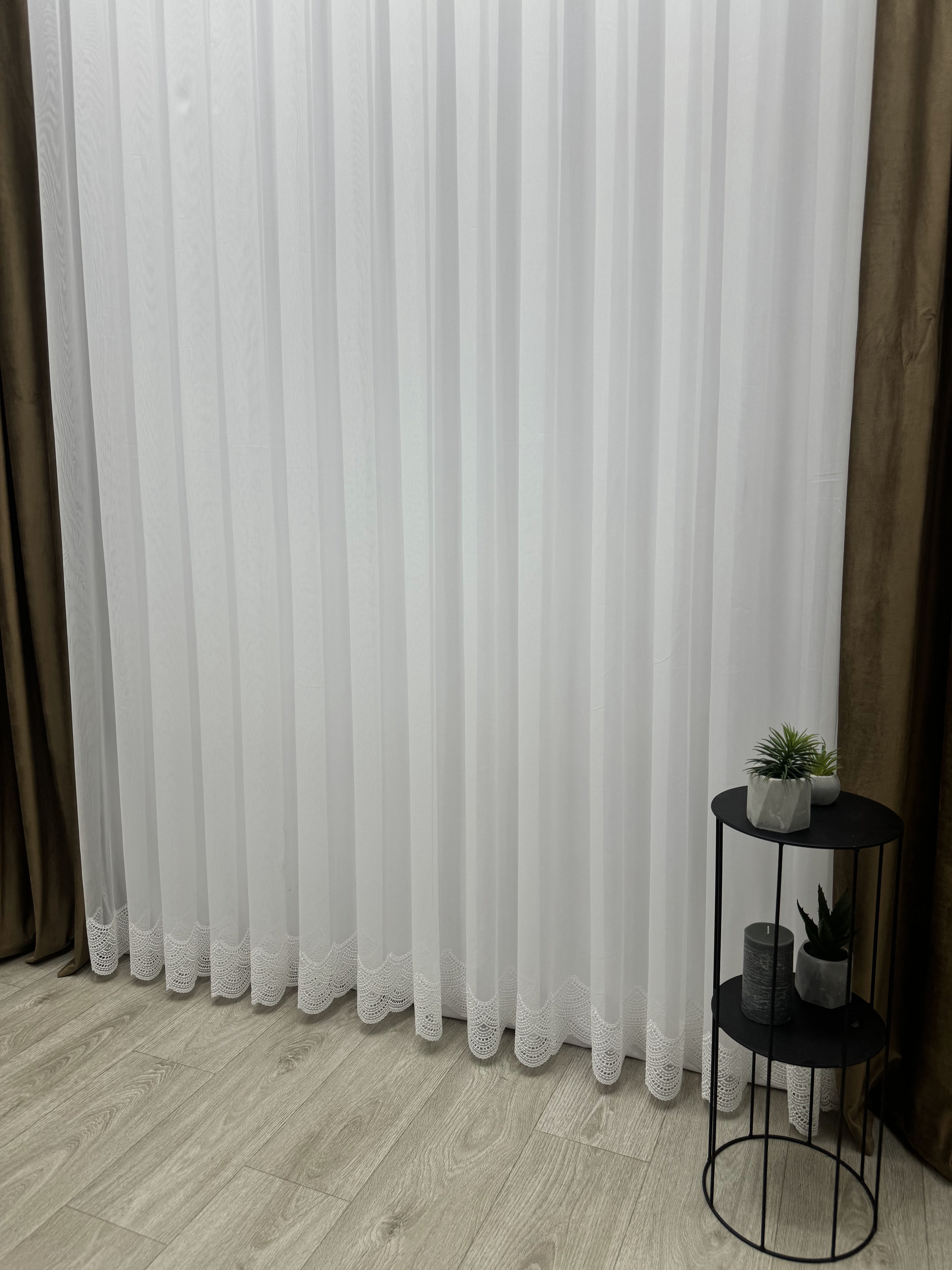 Sheer curtain with chenille embroidery on the bottom , milk color