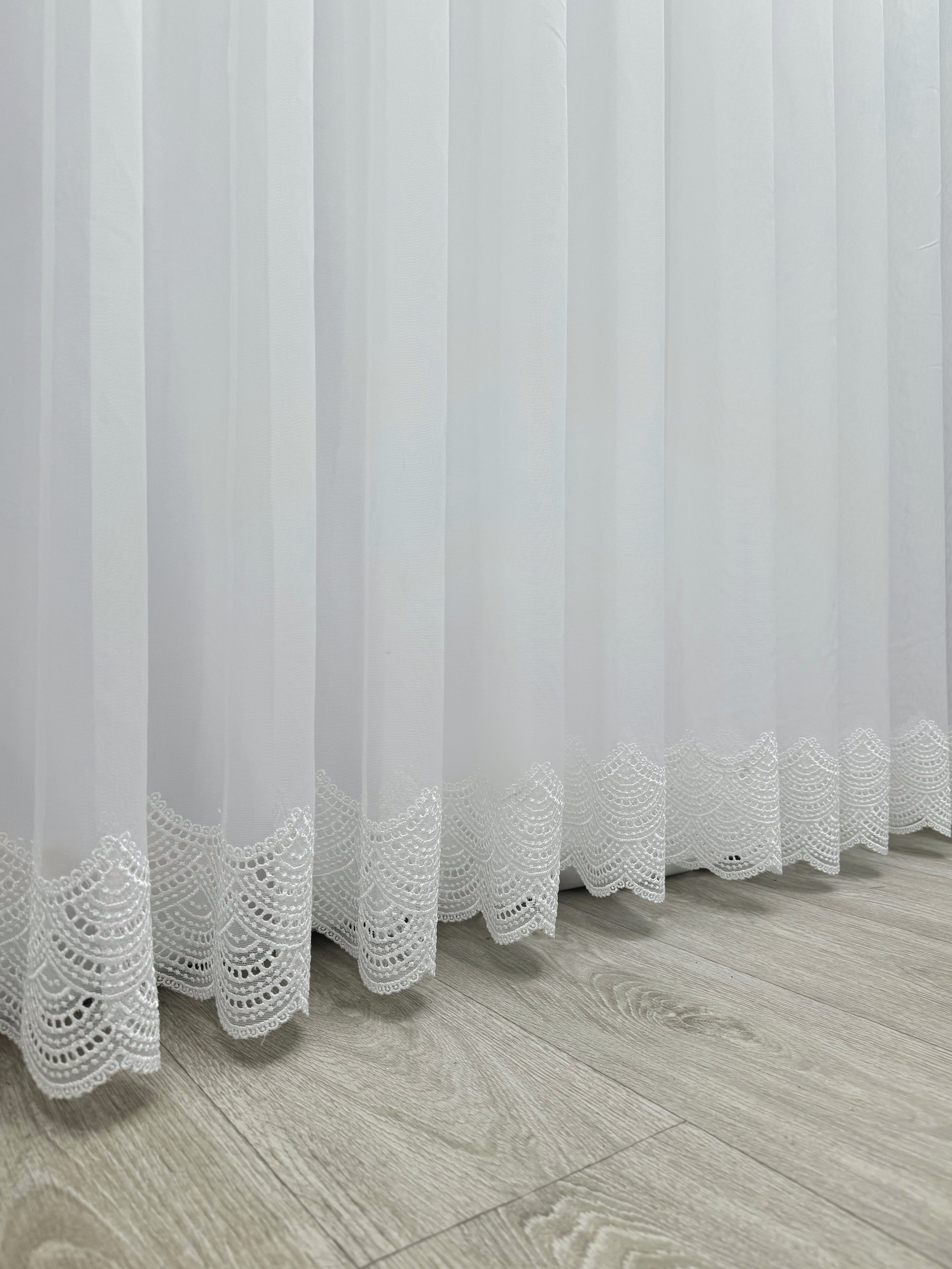 Sheer curtain with chenille embroidery on the bottom , milk color