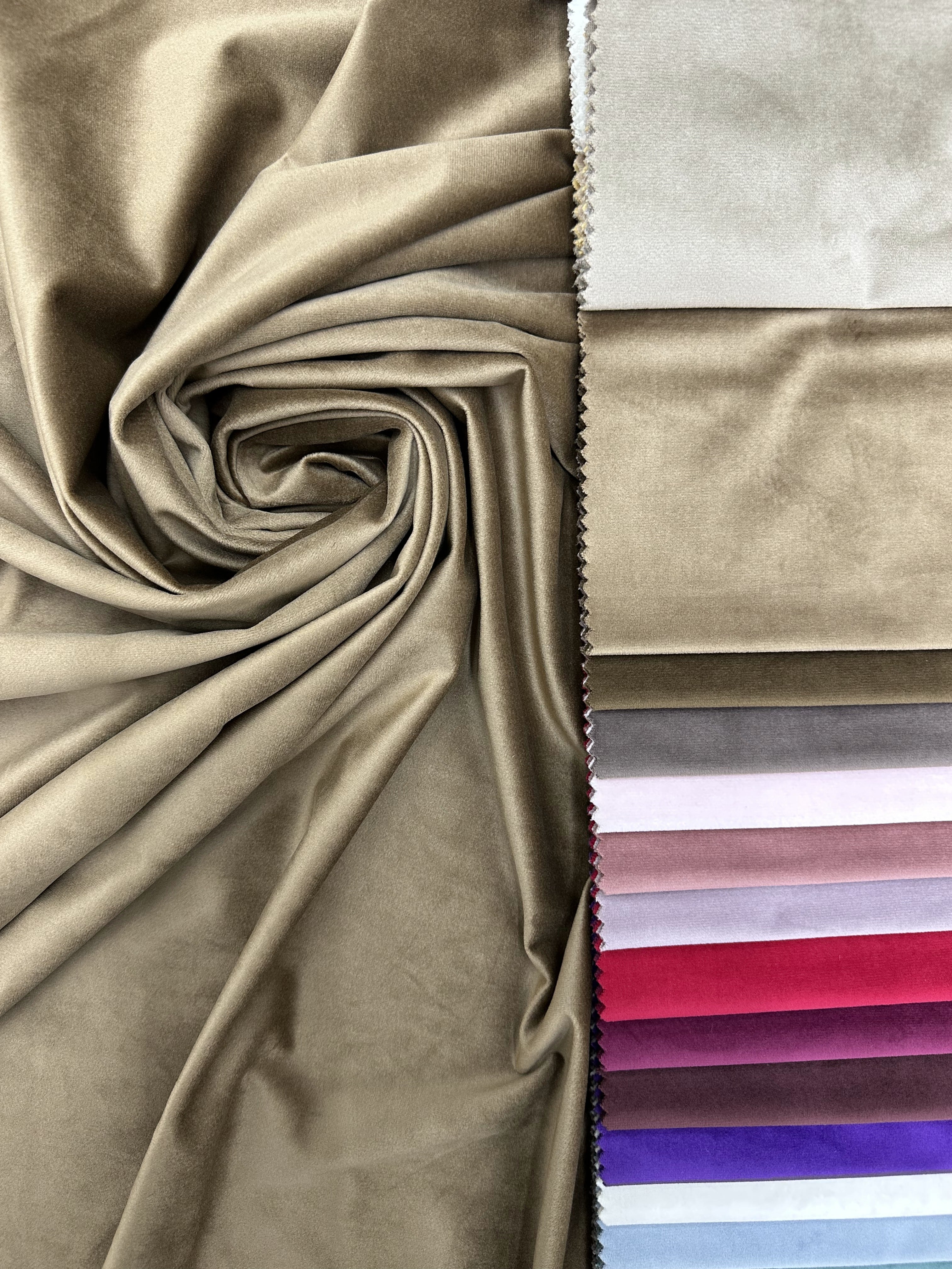 Velvet plain curtains, light brown color