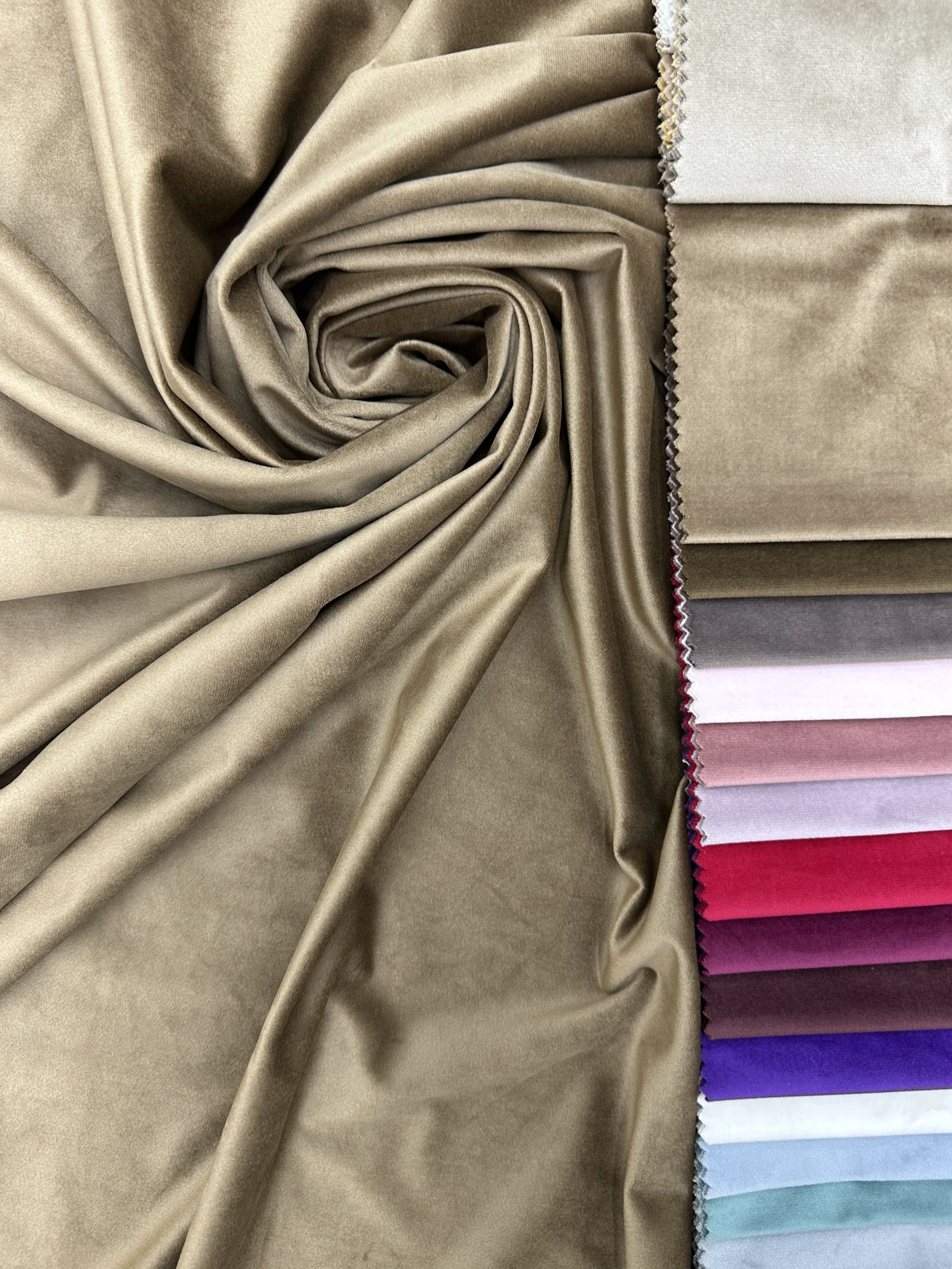 Velvet plain curtains, light brown color