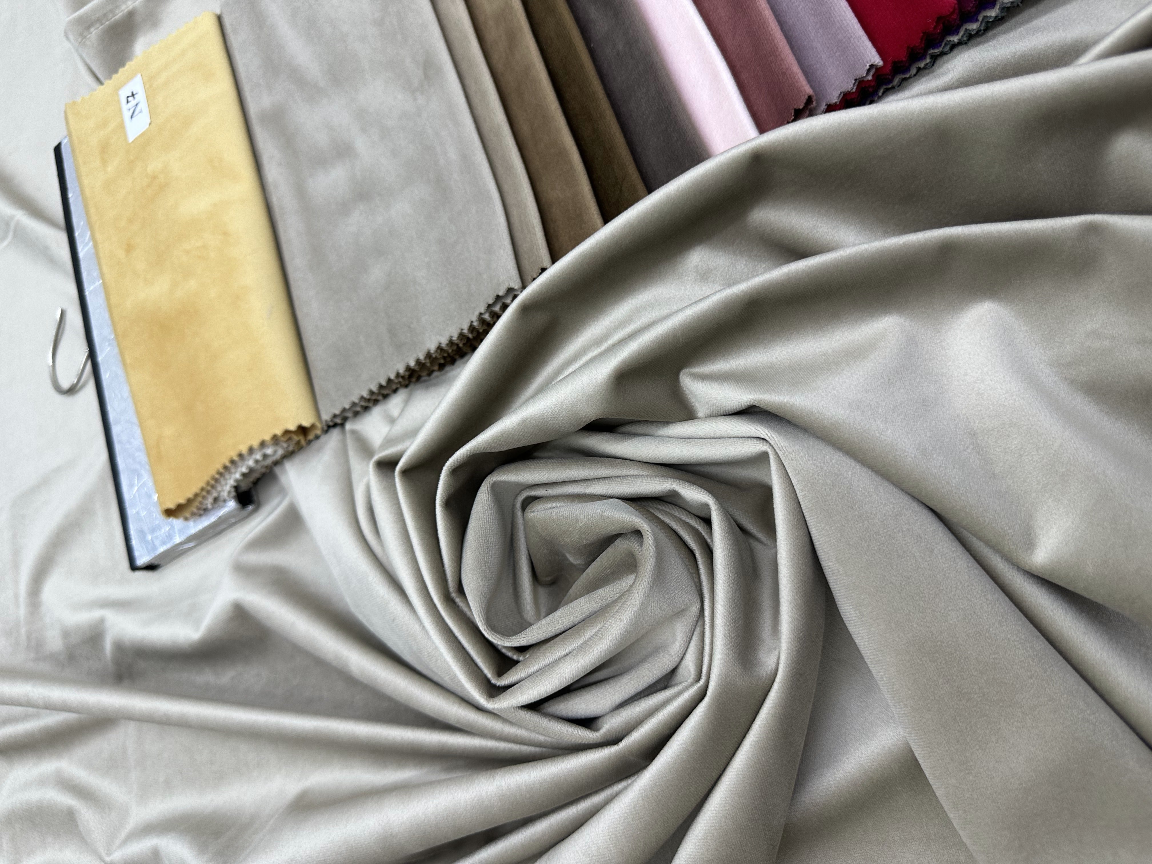 Velvet plain curtains, gray-beige color