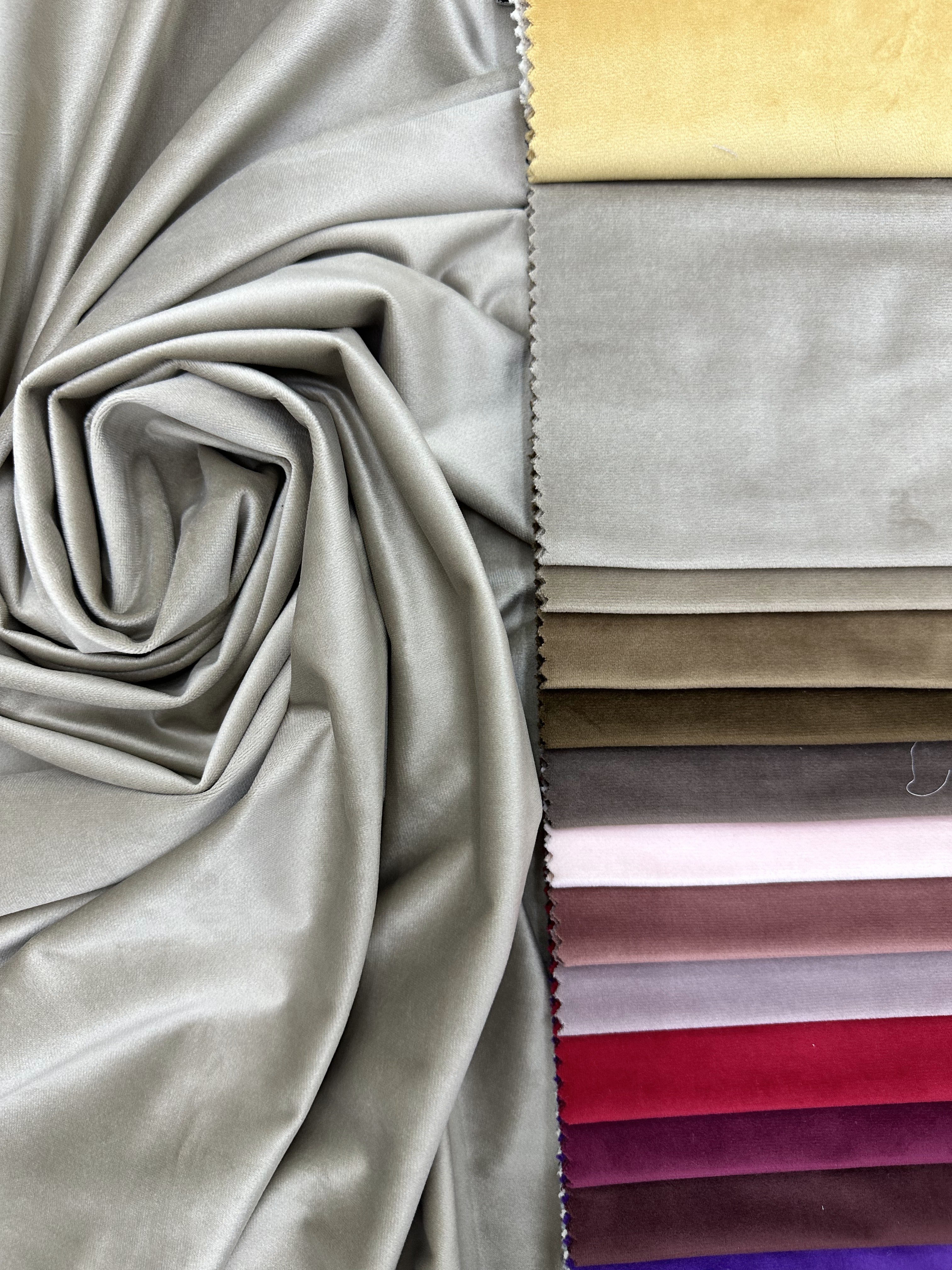 Velvet plain curtains, gray-beige color