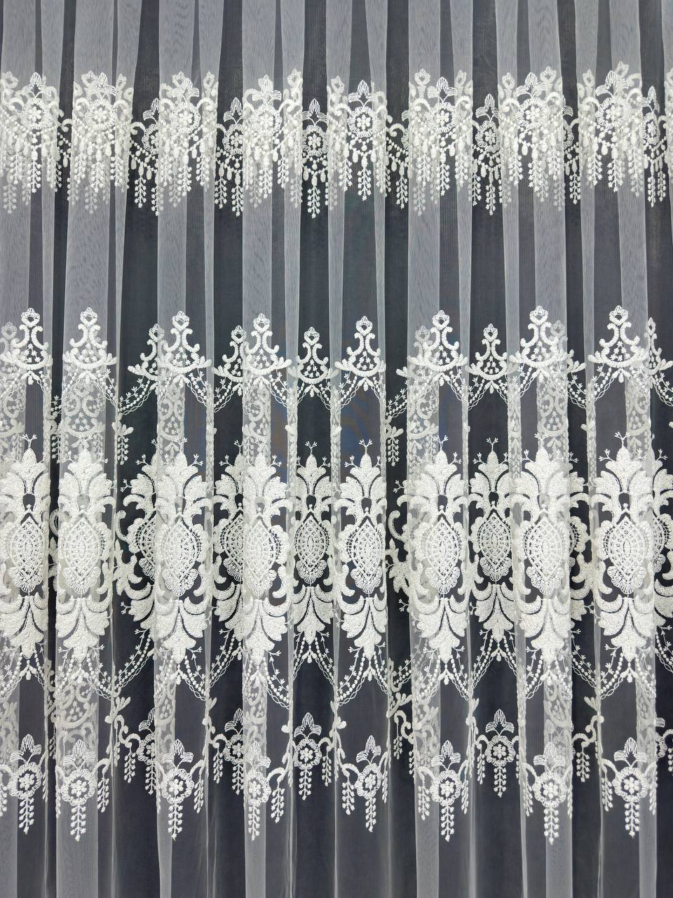 Sheer curtain with beautiful embroidery, milk color