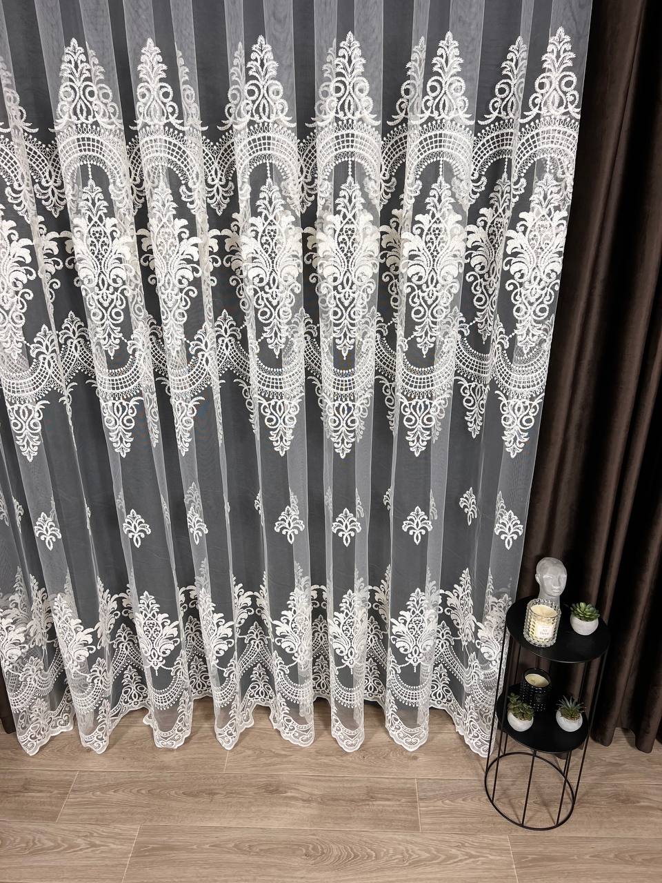 Sheer curtain with beautiful embroidery, milk color