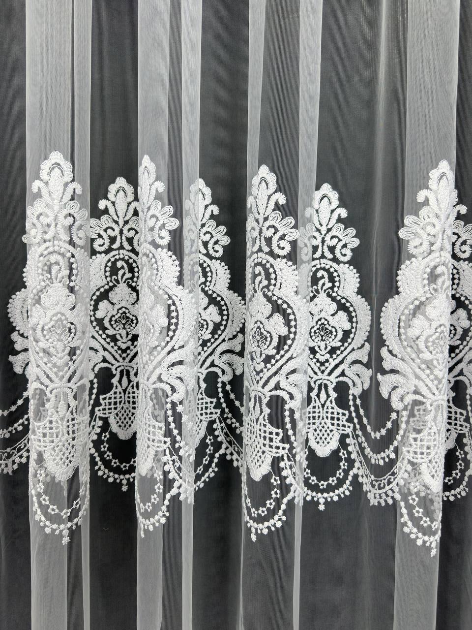 Premium quality sheer curtain with embroidery on the base, white color