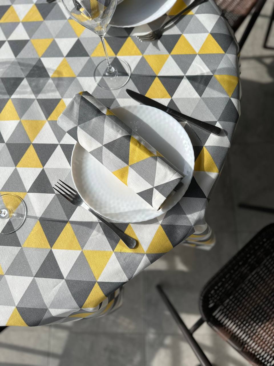 Linen waterproof tablecloth with Teflon, Geometry collection, luxury quality (custom or standard size)