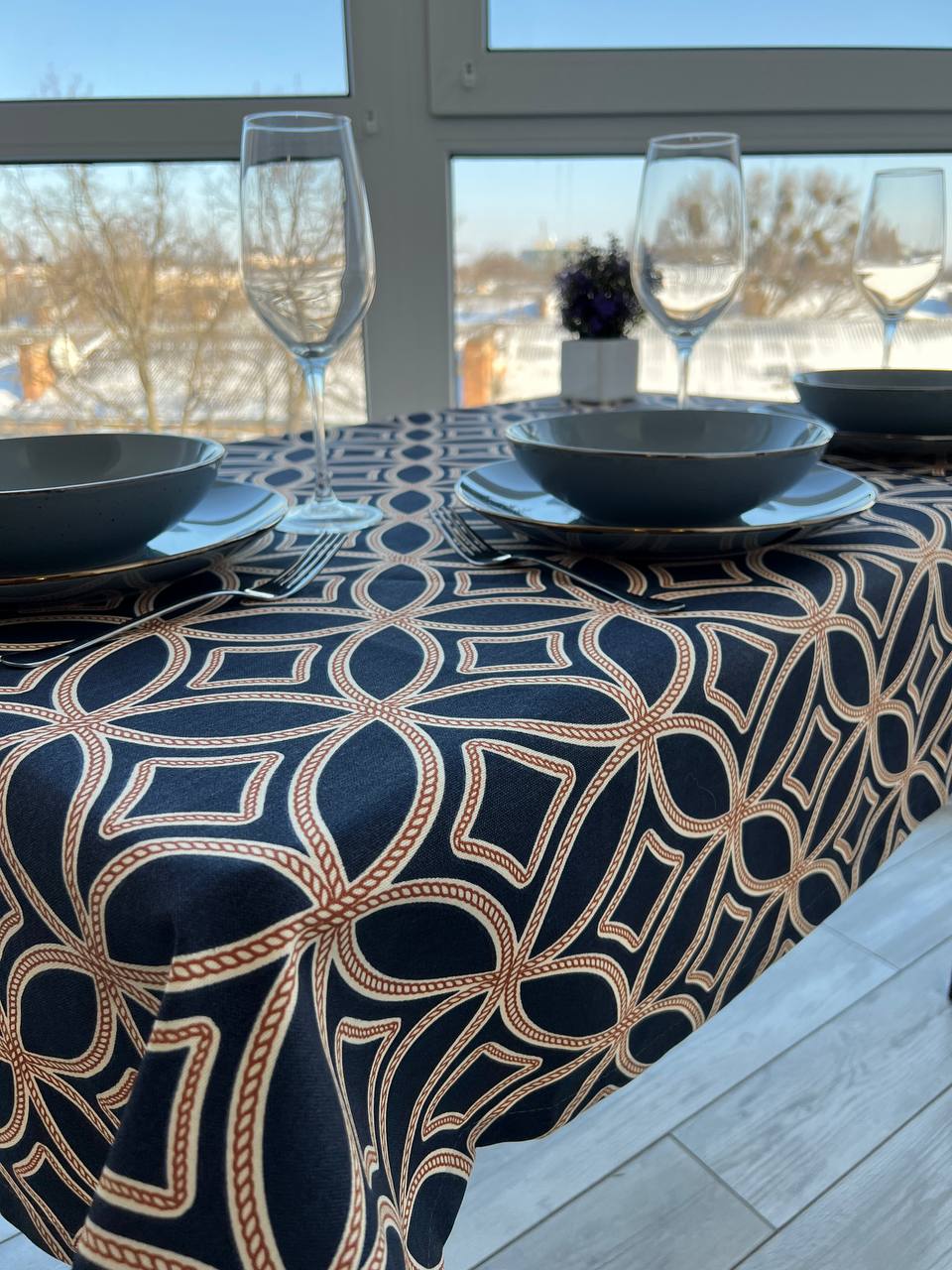 Linen waterproof tablecloth with Teflon, Geometry collection, luxury quality (custom or standard size)