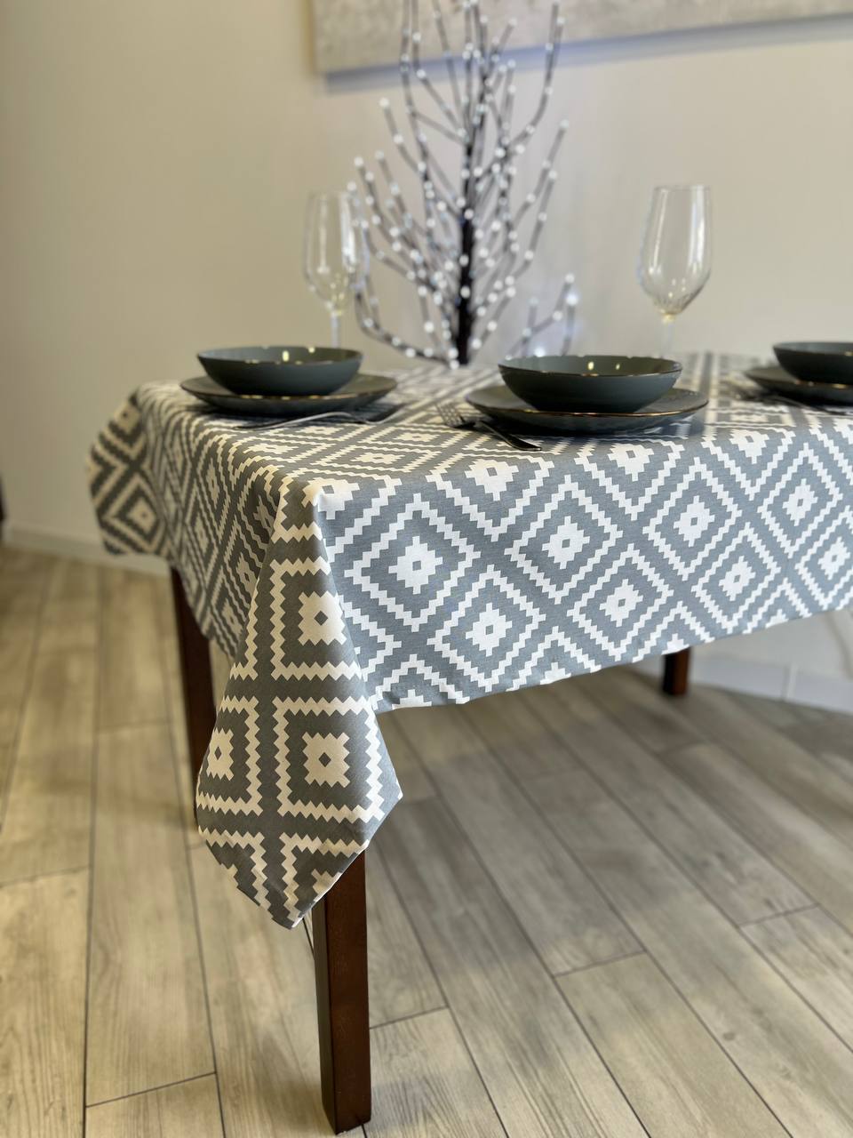 Linen waterproof tablecloth with Teflon, Geometry collection, luxury quality (custom or standard size)