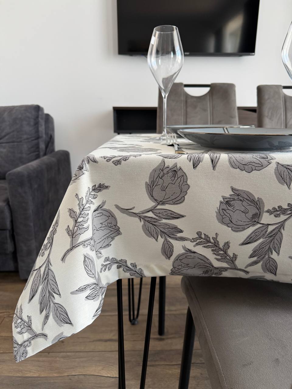 Linen waterproof tablecloth with Teflon, Geometry collection, luxury quality (custom or standard size)