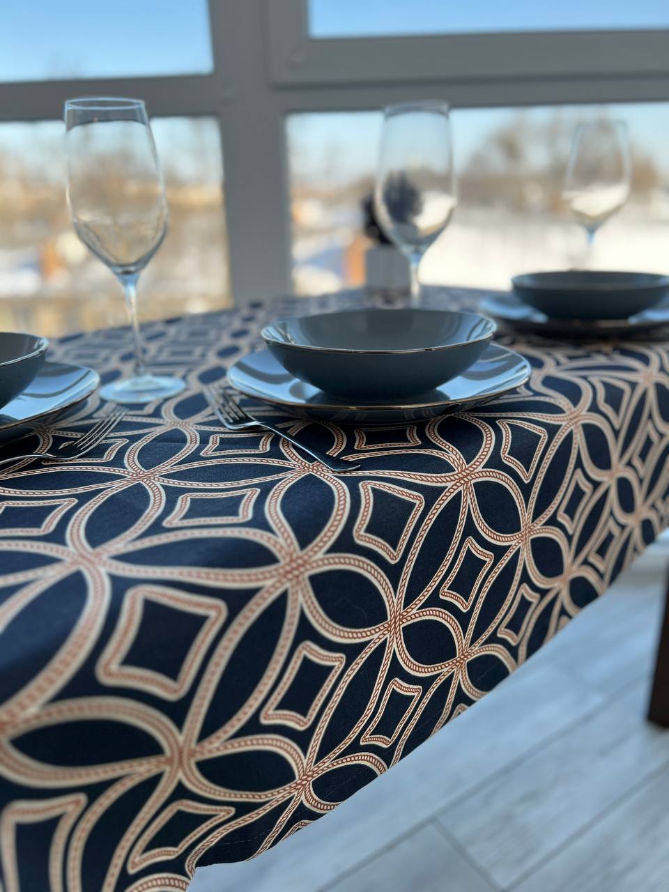 Linen waterproof tablecloth with Teflon, Geometry collection, luxury quality (custom or standard size)
