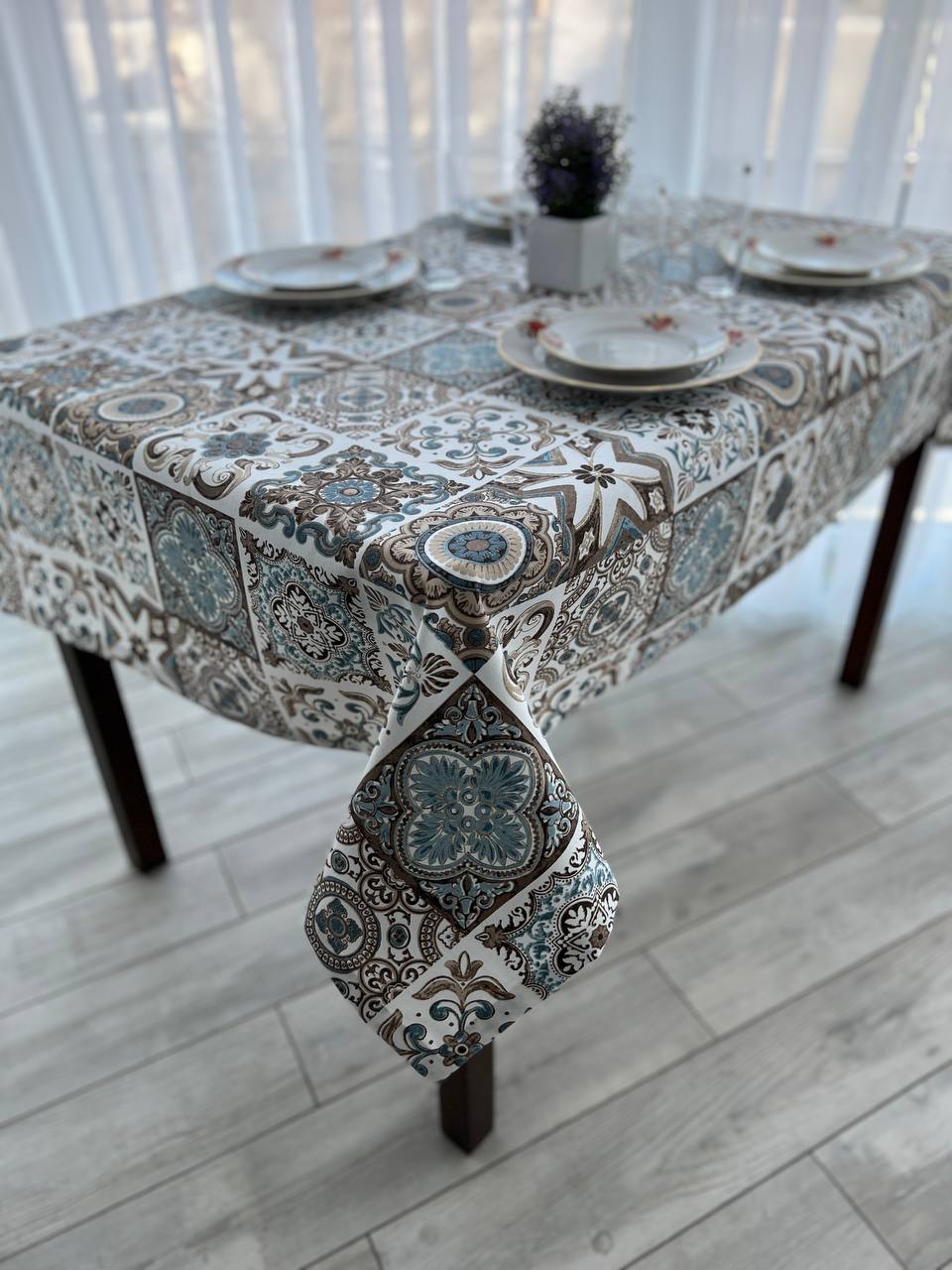 Linen waterproof tablecloth with Teflon, Geometry collection, luxury quality (custom or standard size)