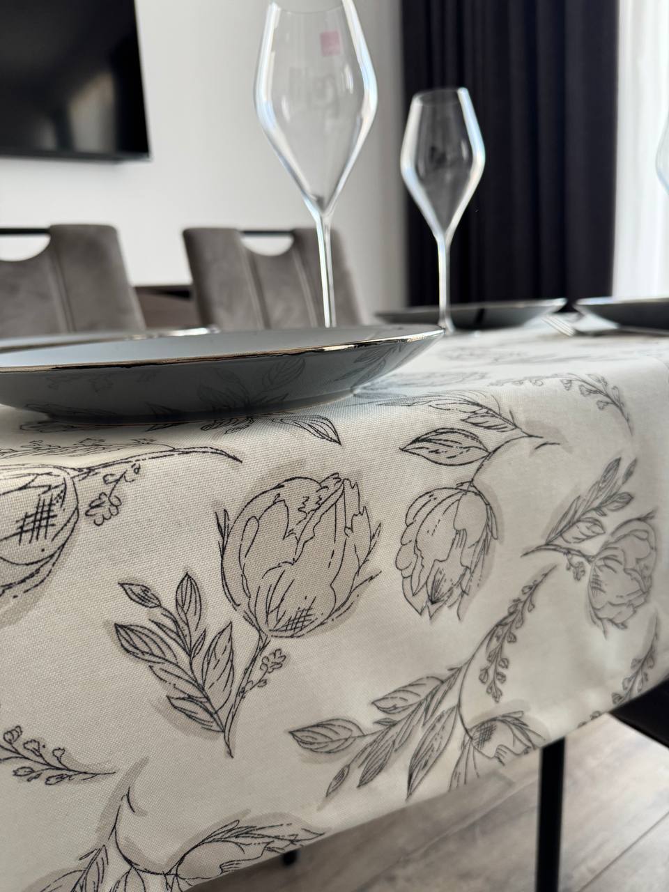Linen waterproof tablecloth with Teflon, Geometry collection, luxury quality (custom or standard size)