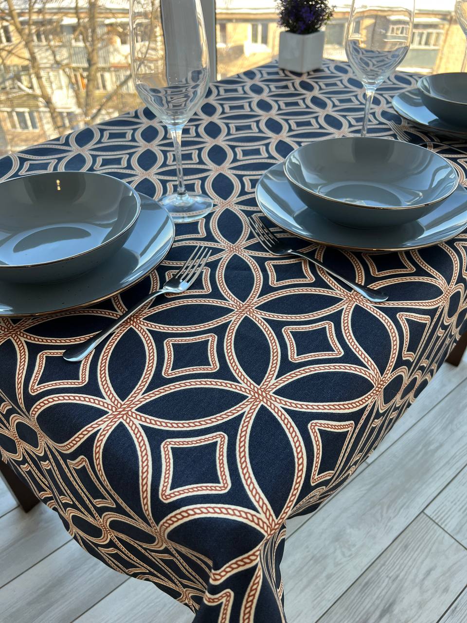 Linen waterproof tablecloth with Teflon, Geometry collection, luxury quality (custom or standard size)
