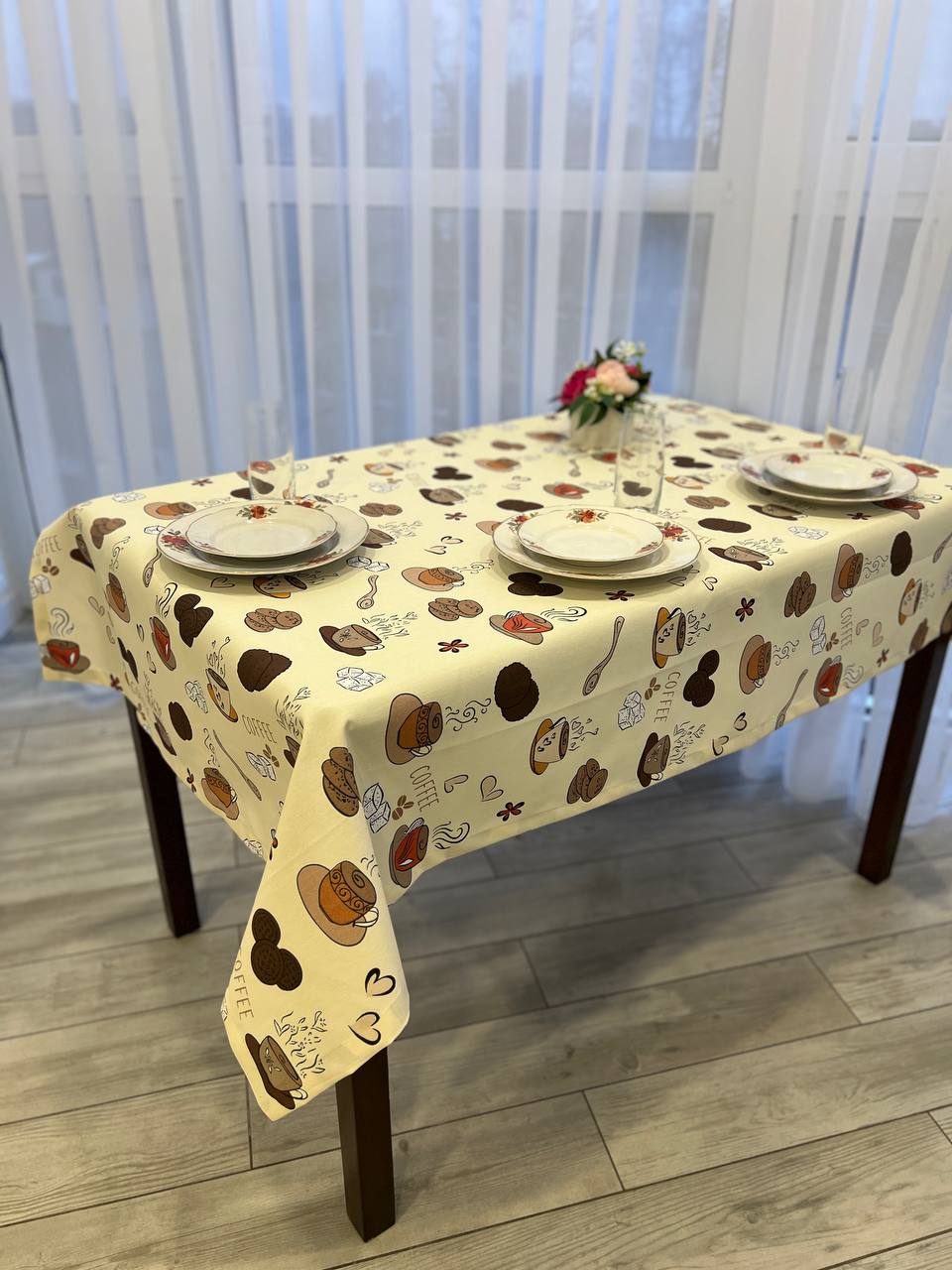 Linen waterproof tablecloth with Teflon, Geometry collection, luxury quality (custom or standard size)