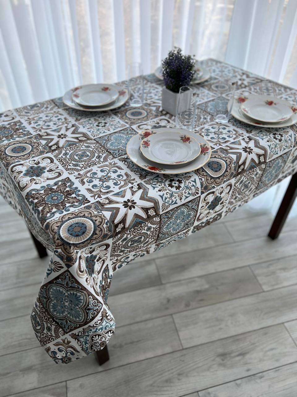 Linen waterproof tablecloth with Teflon, Geometry collection, luxury quality (custom or standard size)
