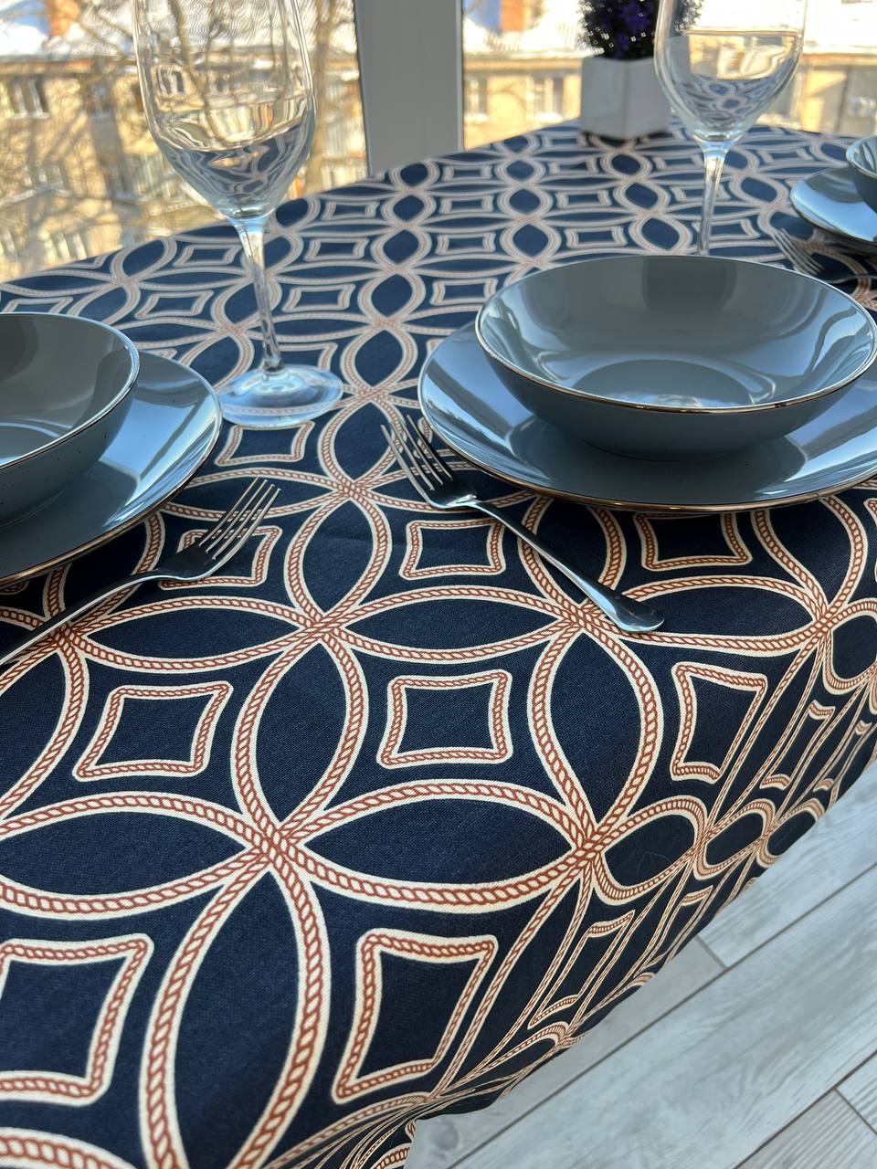 Linen waterproof tablecloth with Teflon, Geometry collection, luxury quality (custom or standard size)