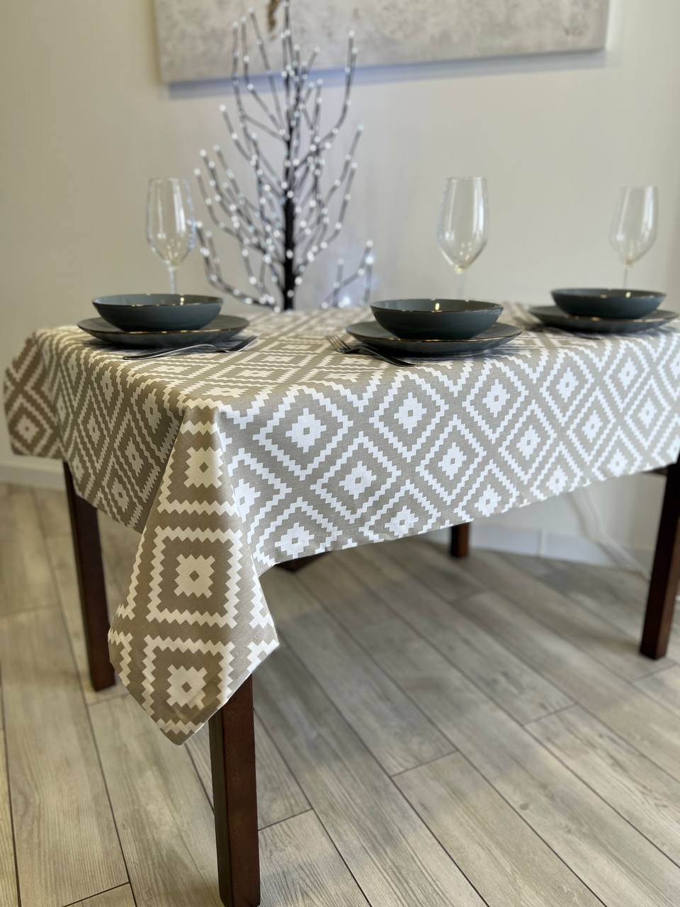 Linen waterproof tablecloth with Teflon, Geometry collection, luxury quality (custom or standard size)