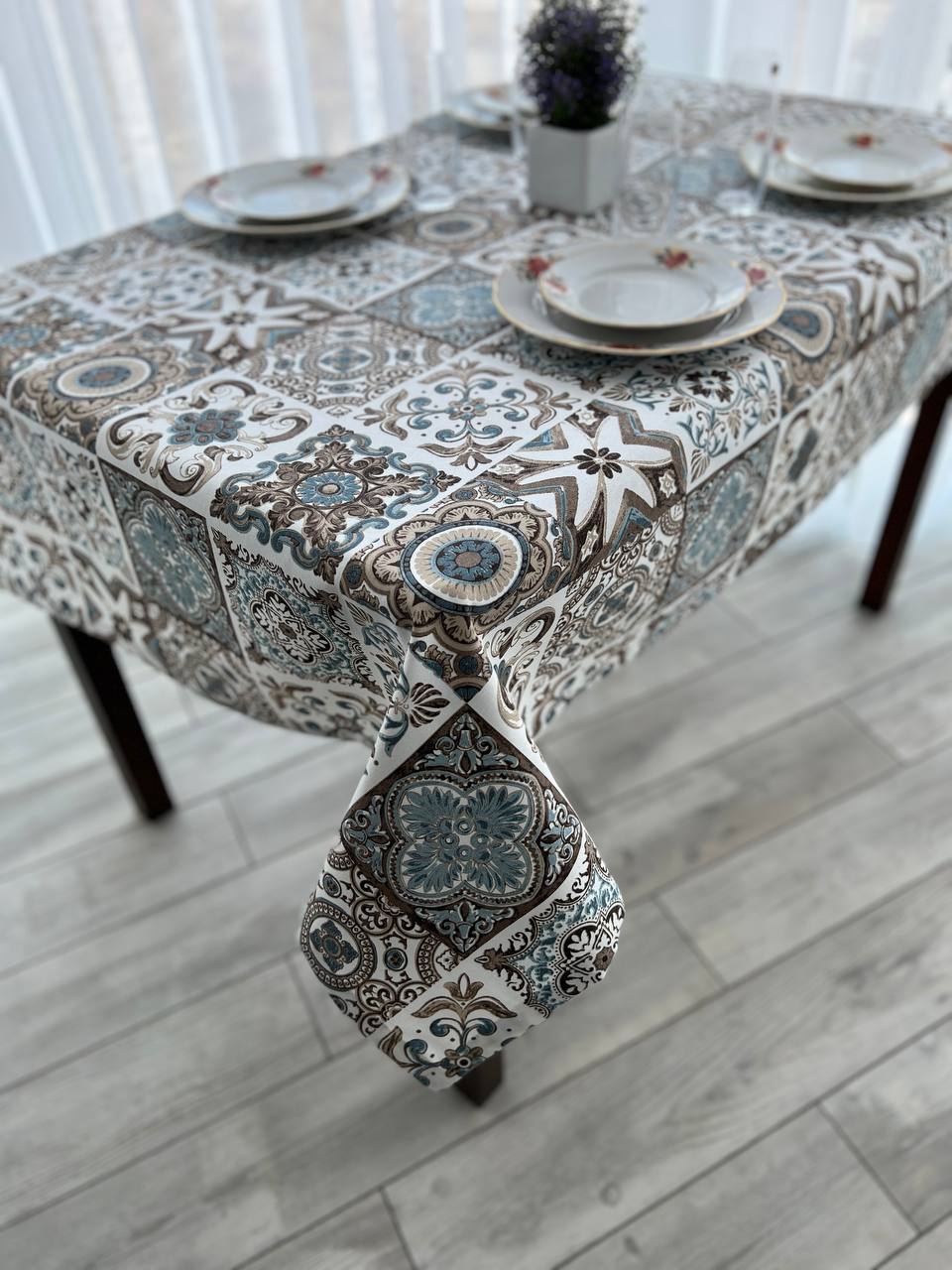 Linen waterproof tablecloth with Teflon, Geometry collection, luxury quality (custom or standard size)