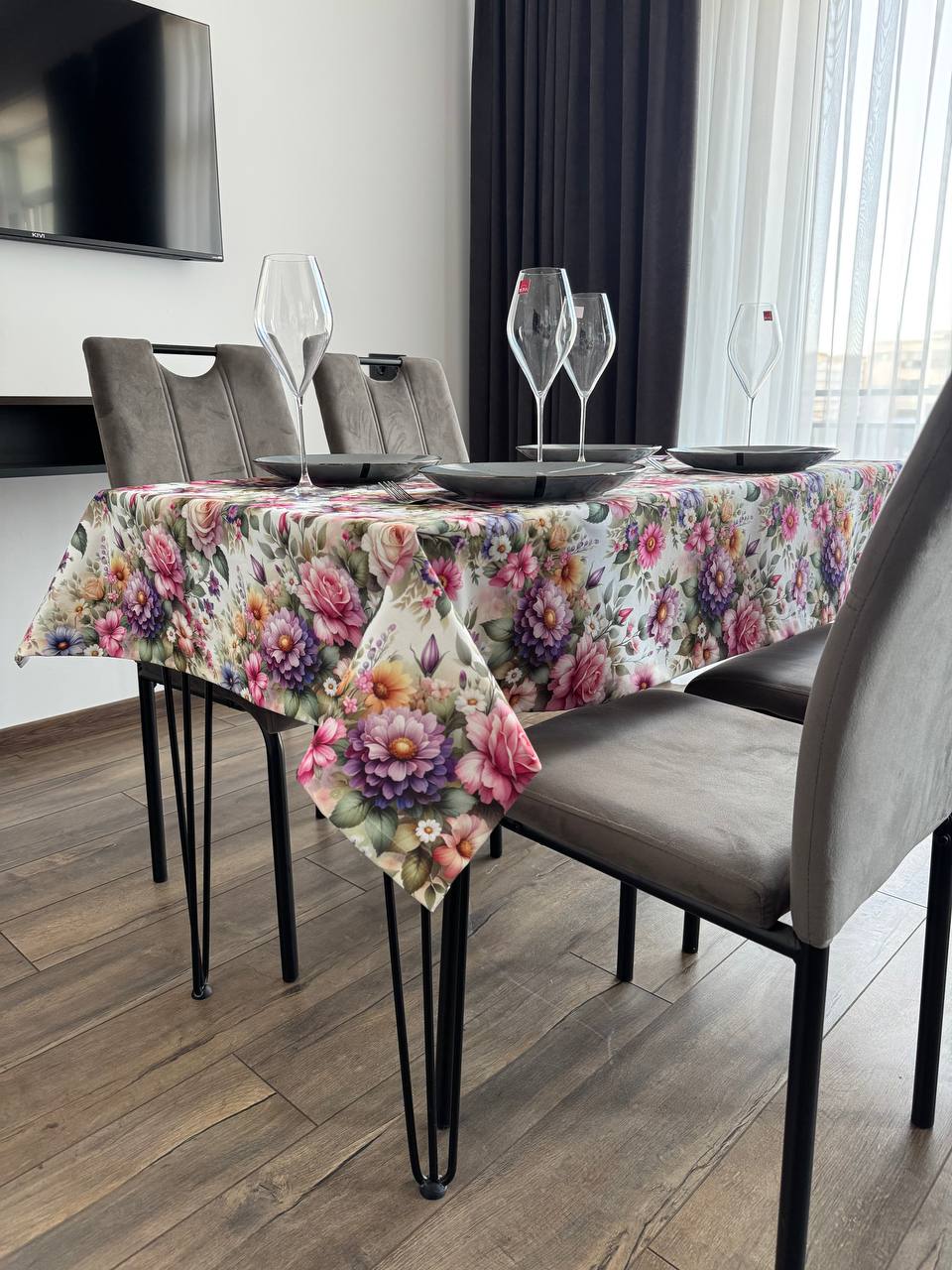Linen waterproof tablecloth with Teflon, Geometry collection, luxury quality (custom or standard size)