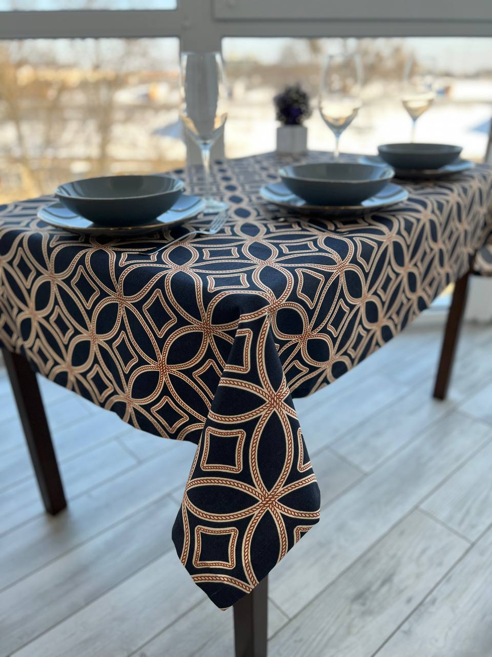 Linen waterproof tablecloth with Teflon, Geometry collection, luxury quality (custom or standard size)
