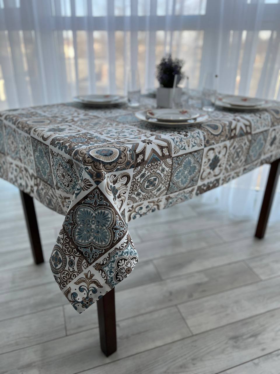 Linen waterproof tablecloth with Teflon, Geometry collection, luxury quality (custom or standard size)