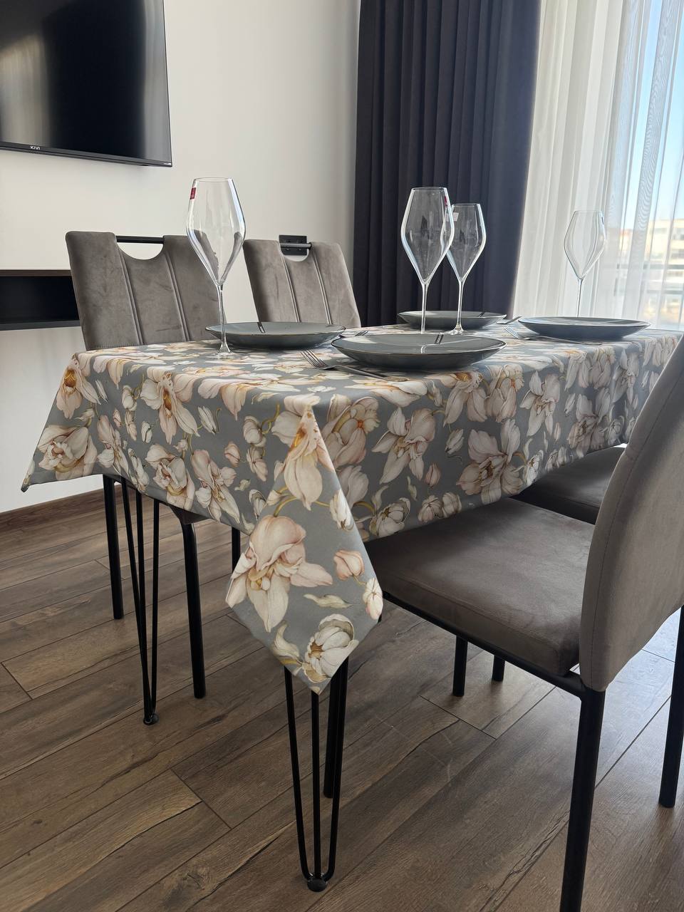 Linen waterproof tablecloth with Teflon, Geometry collection, luxury quality (custom or standard size)