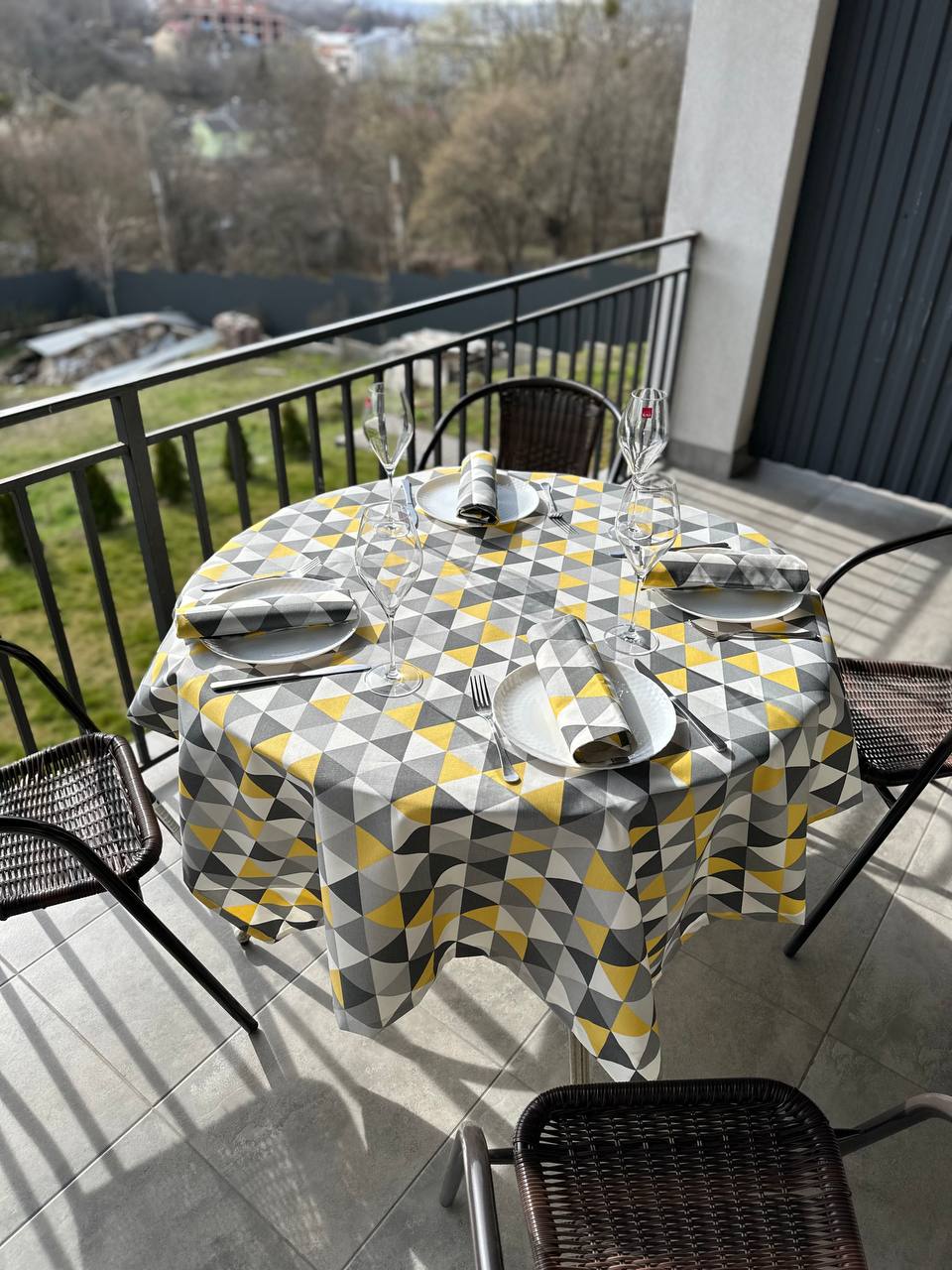 Linen waterproof tablecloth with Teflon, Geometry collection, luxury quality (custom or standard size)