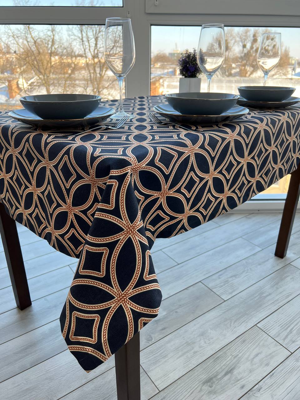 Linen waterproof tablecloth with Teflon, Geometry collection, luxury quality (custom or standard size)