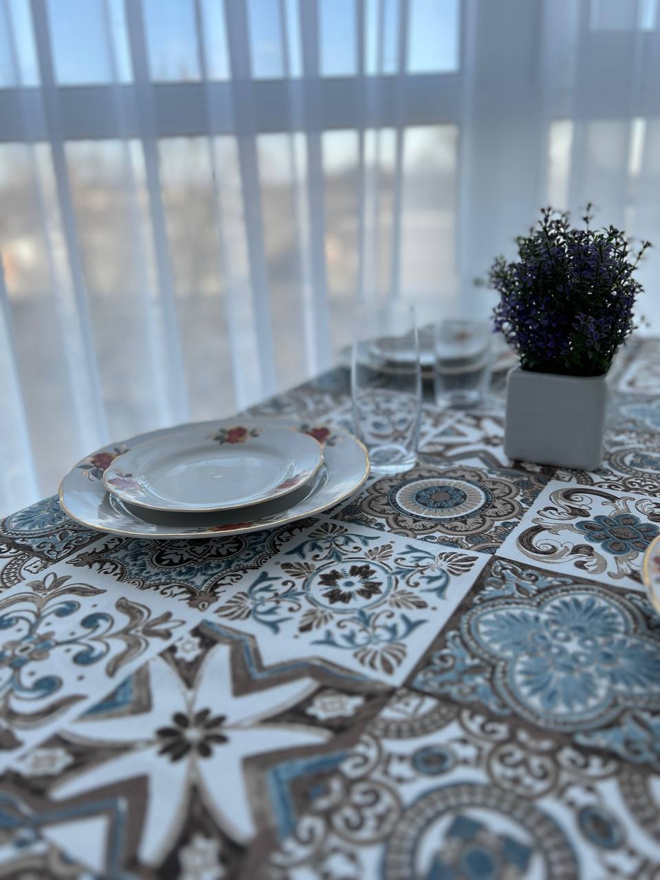 Linen waterproof tablecloth with Teflon, Geometry collection, luxury quality (custom or standard size)