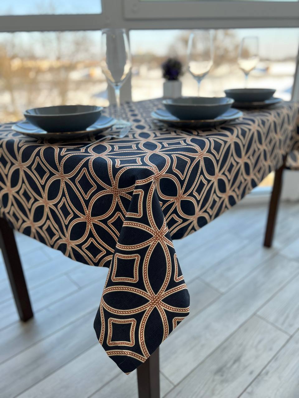 Linen waterproof tablecloth with Teflon, Geometry collection, luxury quality (custom or standard size)