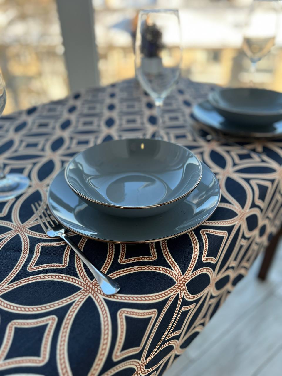 Linen waterproof tablecloth with Teflon, Geometry collection, luxury quality (custom or standard size)