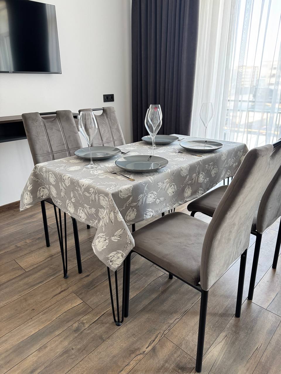 Linen waterproof tablecloth with Teflon, Geometry collection, luxury quality (custom or standard size)
