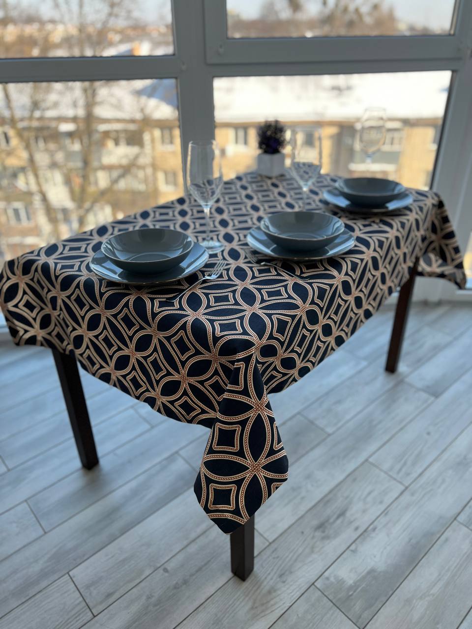 Linen waterproof tablecloth with Teflon, Geometry collection, luxury quality (custom or standard size)